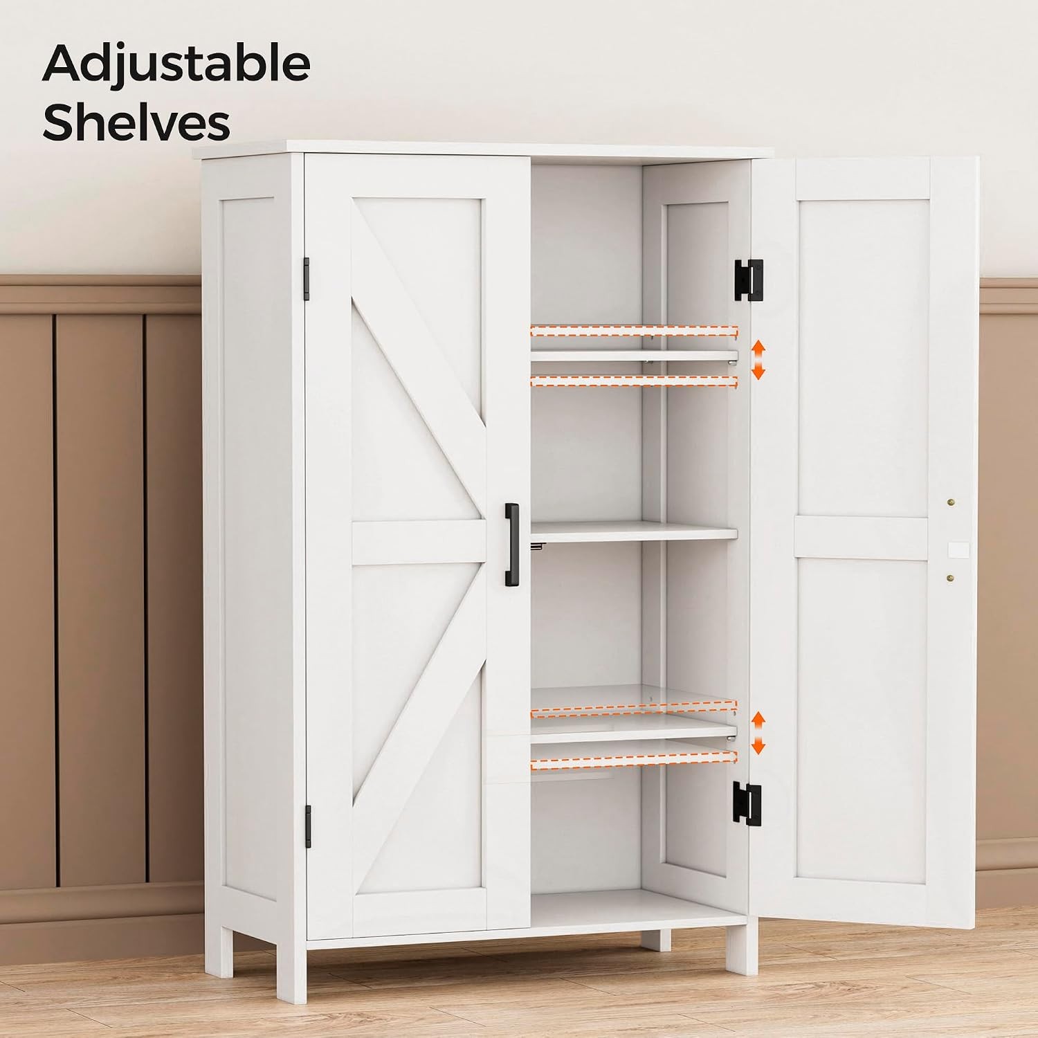 43.3″ H Farmhouse Bathroom Storage Cabinet with Adjustable Shelves