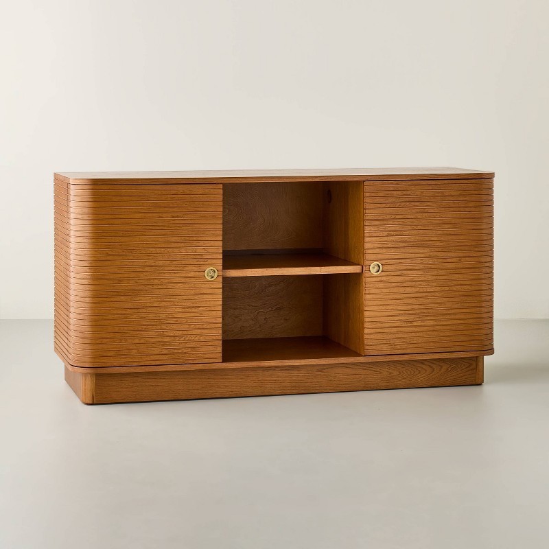 30″ Tall Large Grooved Mid-Century Decorative Accent Cabinet
