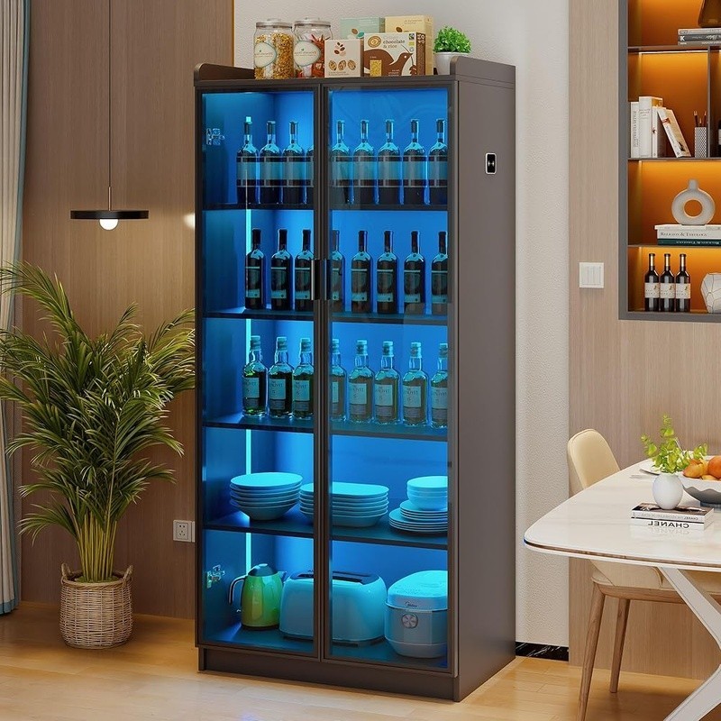 Dimmable LED Kitchen Storage Cabinet W/ Adjustable Shelves & Body Sensor New