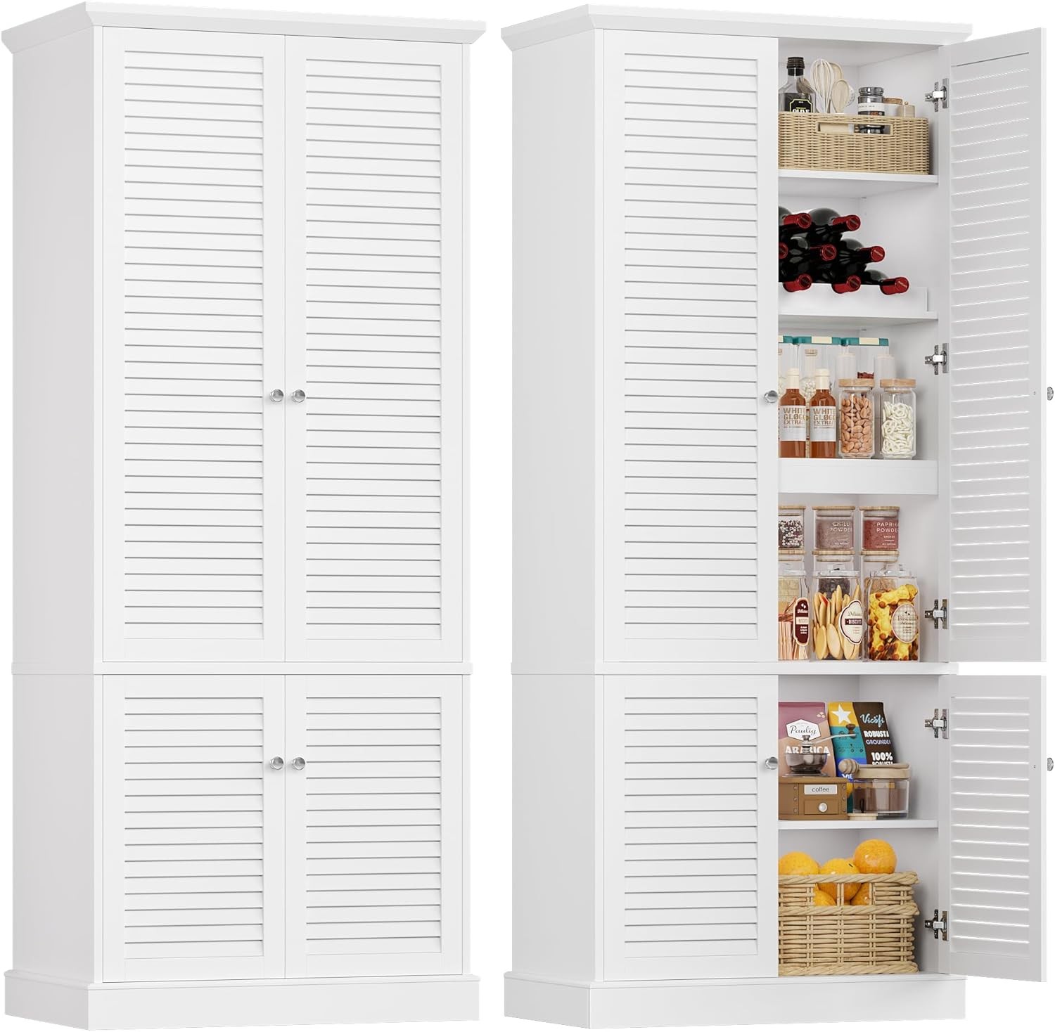 70.9in Tall Storage Cabinet Shutter Doors Wine Rack