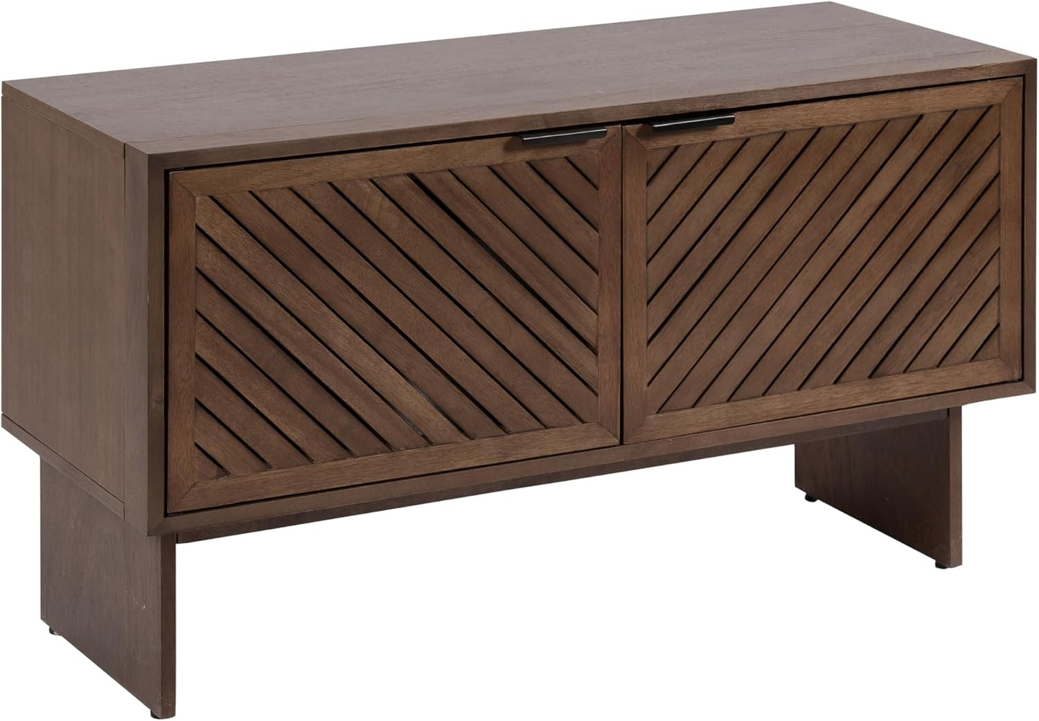 Modern Chevron Slatted Wood Media Cabinet – Natural Finish, 38″ TV Stand