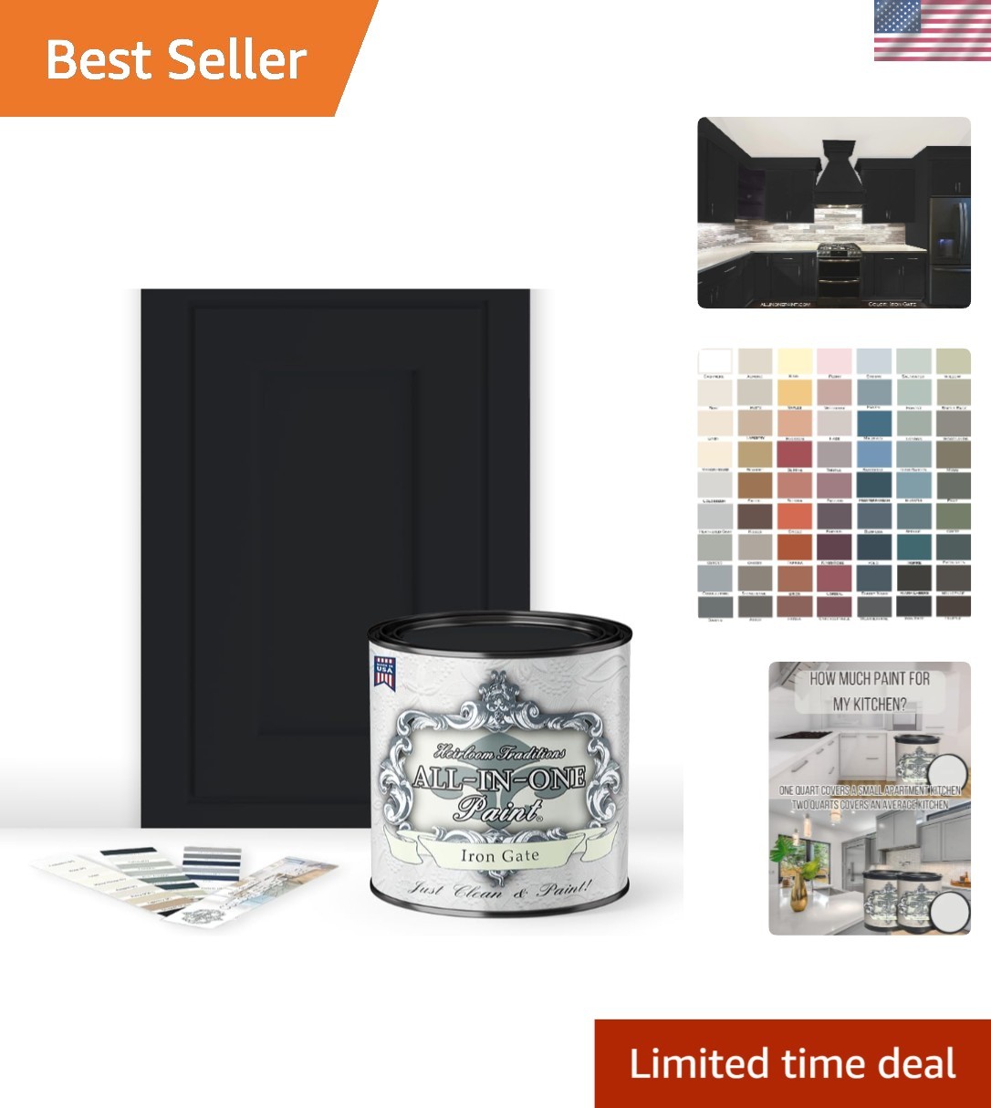 Easy to Use ALL-IN-ONE Paint – 30 Color Choices Including Iron Gate Black, Quart