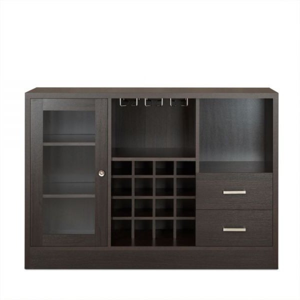 47″ Espresso Solid Wood Frame With Five Shelves And Two Drawers