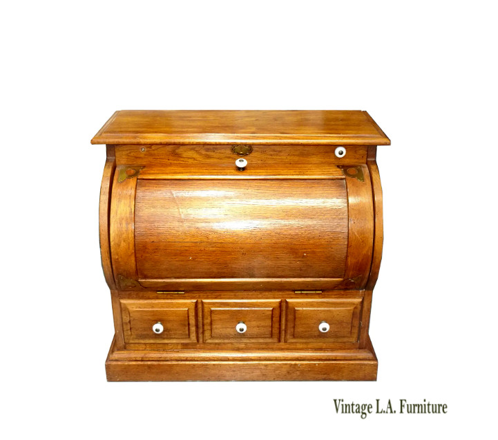 Vintage French Country Oak Table Top File Cabinet ~ Secretary