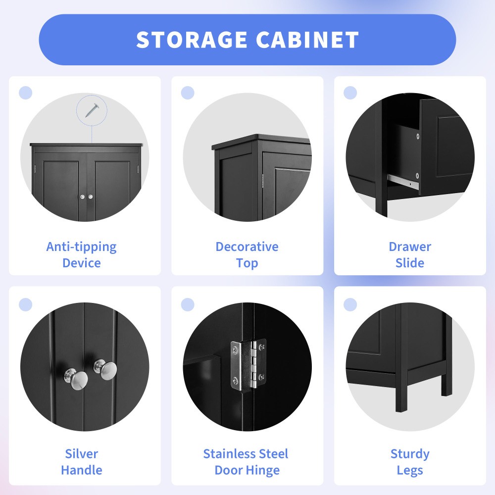 Bathroom Storage Cabinet, Cabinet W Two Doors Drawers Adjustable Shelf