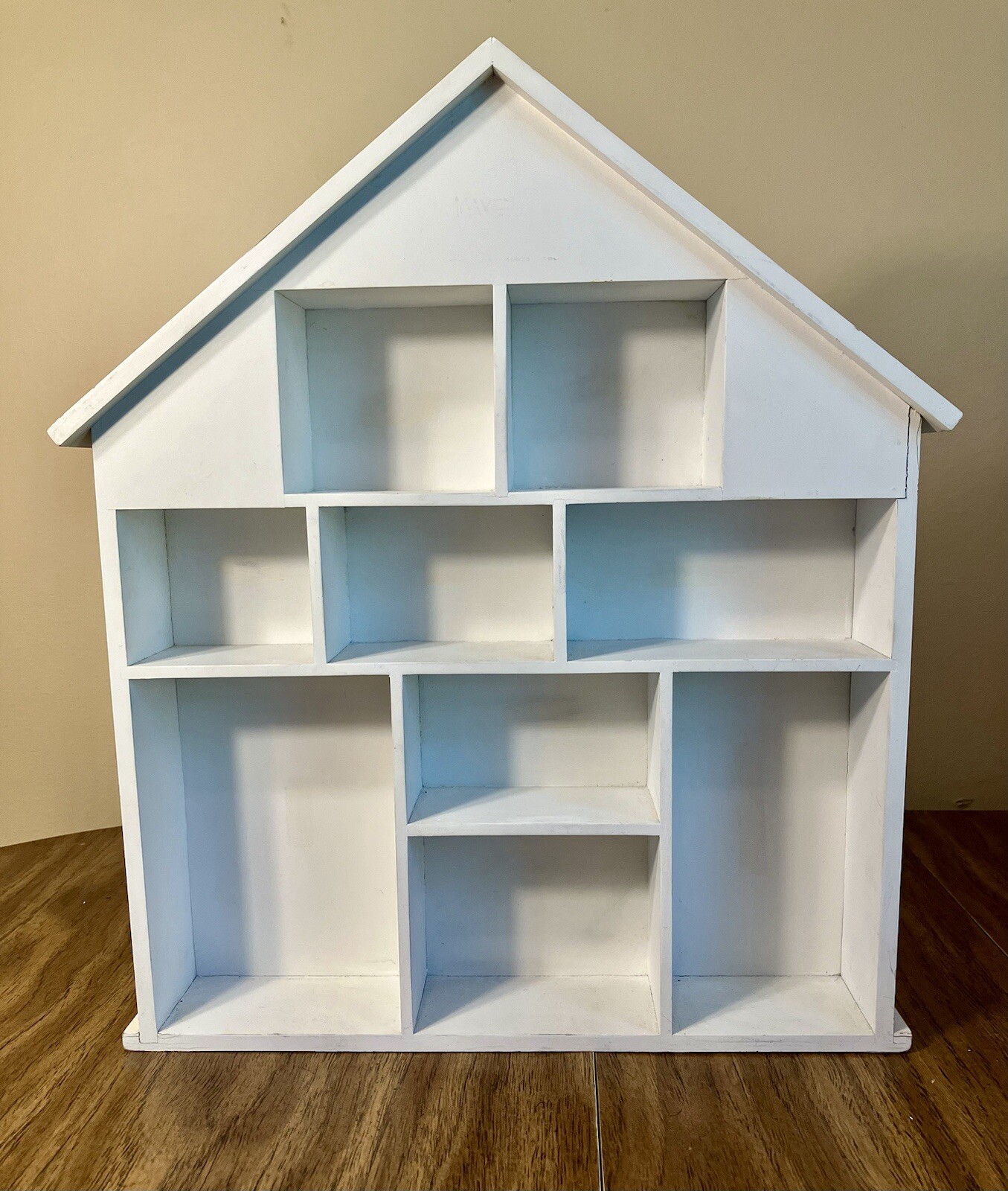 White Wood Curio Display House Wall Unit 18 3/4” Tall X 15 3/4” Wide