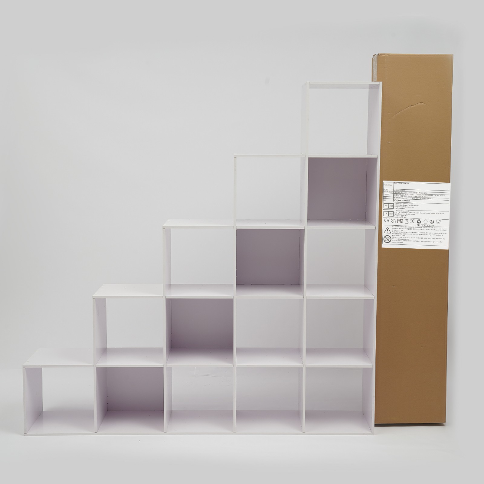 White Ladder Cube Storage Bookcase, L-Shaped Corner Shelf, 15-Cube Organizer