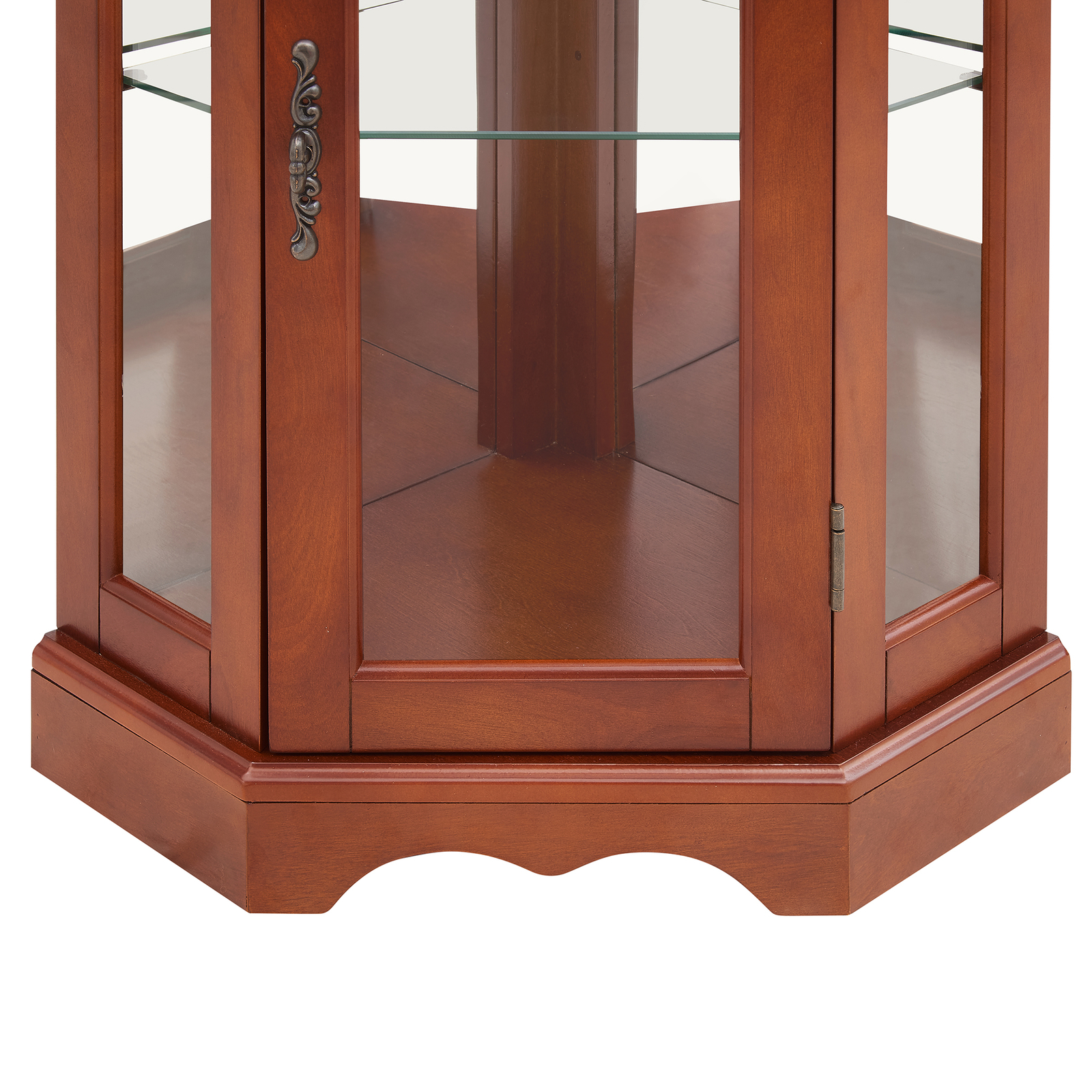 Lighted Curio Wooden Corner Cabinet w/Doors & Adjustable Tempered Glass Shelves