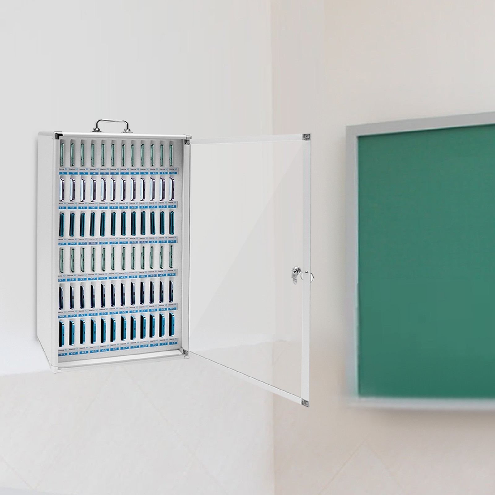 72 Slots Cell Phone Locker Portable Phone Storage Cabinet W/ 2*Keys for Schools
