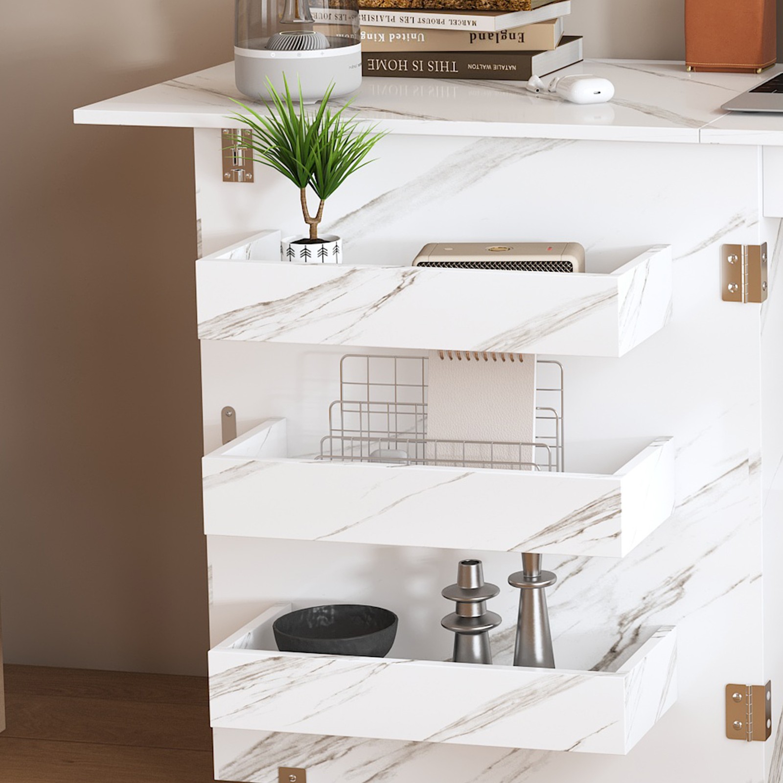 Foldable Sewing Machine Table,Adjustable Sewing Storage Cabinet with Shelves