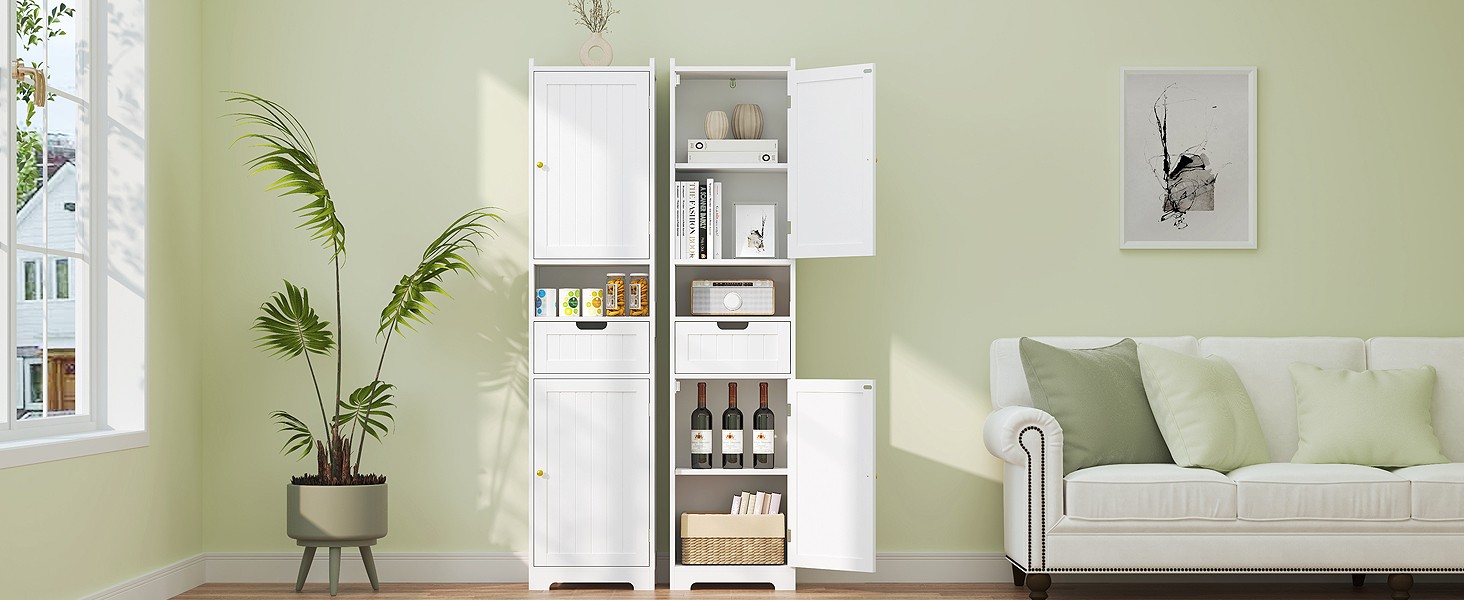 67″ H Tall Bathroom Storage Cabinet, Slim Narrow Organizer with Adjustable