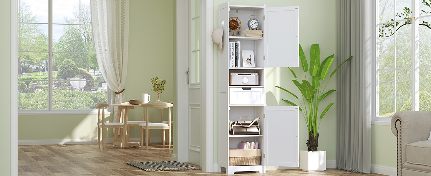 67″ H Tall Bathroom Storage Cabinet, Slim Narrow Organizer with Adjustable
