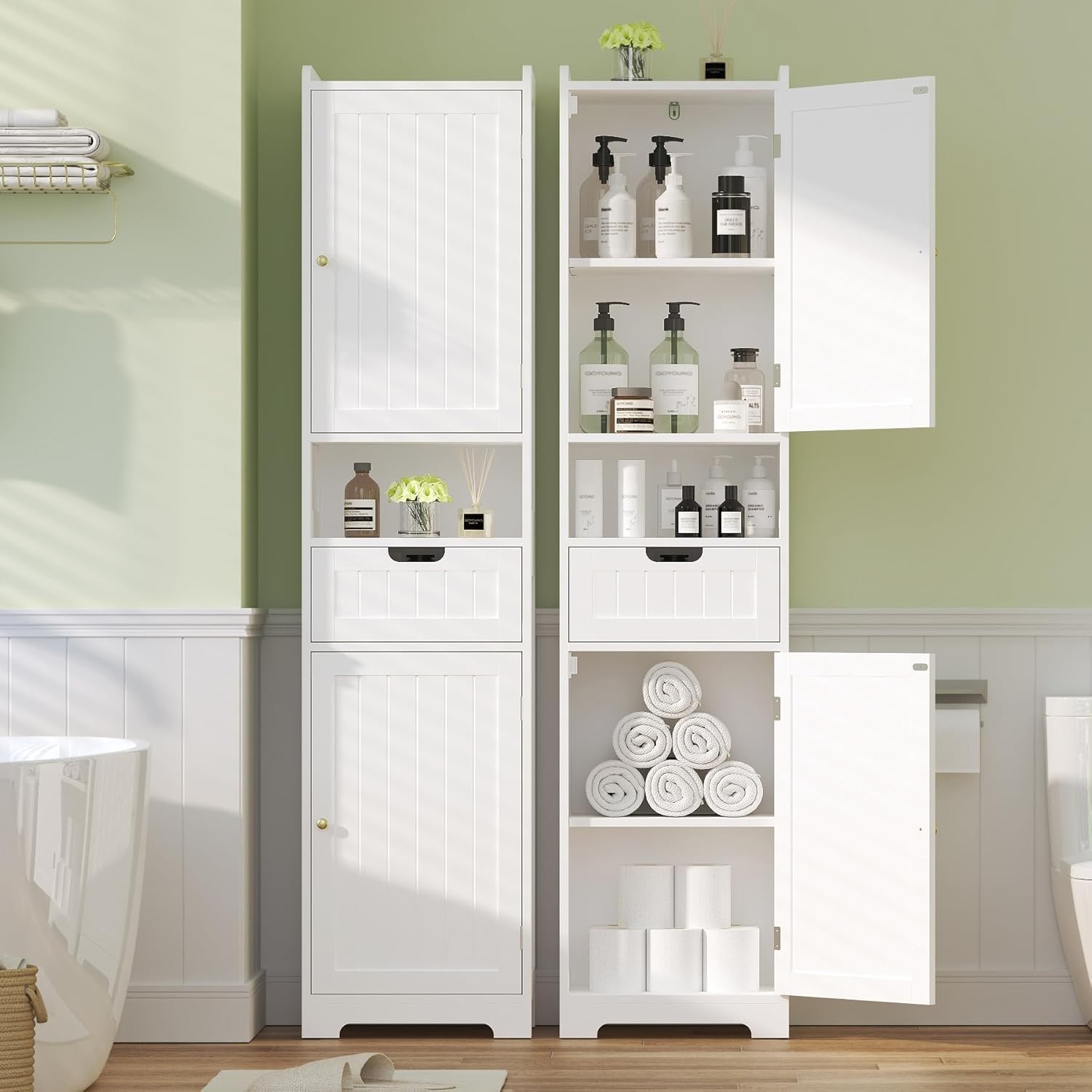 67″ H Tall Bathroom Storage Cabinet, Slim Narrow Organizer with Adjustable