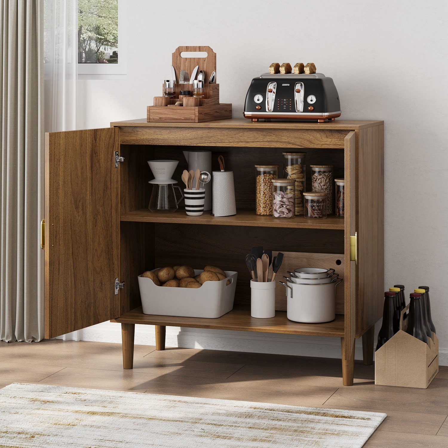 Sideboard Wood Storage Cabinet Freestanding Buffet Cabinet w/ Adjustable Shelf