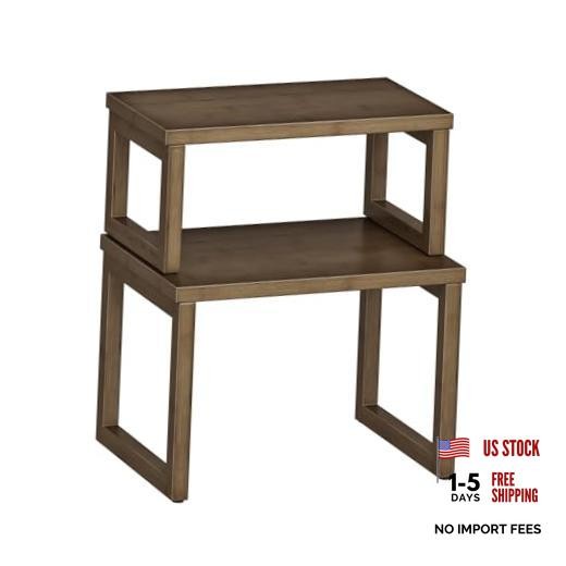 Cabinet Organizer Shelf, Set of 2 Kitchen Counter Shelves, Expandable 1 Mocha