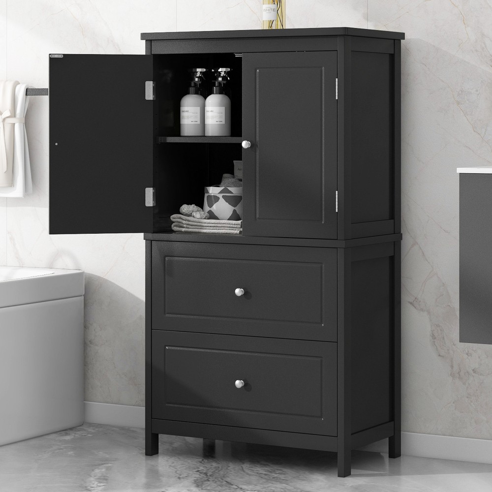 Bathroom Storage Cabinet, Cabinet W Two Doors Drawers Adjustable Shelf