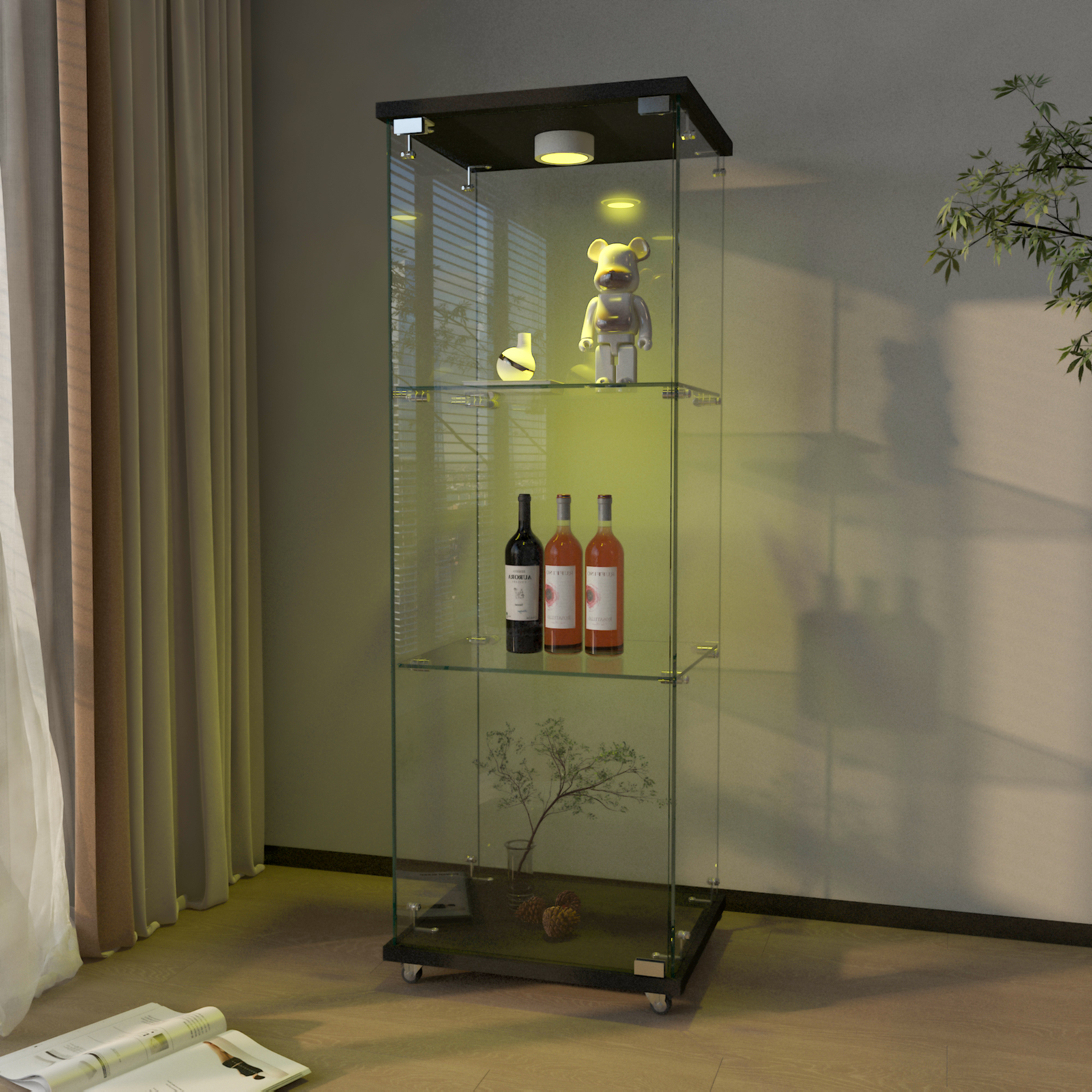 Glass Display Cabinet with LED Lights Modern Collectibles Toy Organizers Rack