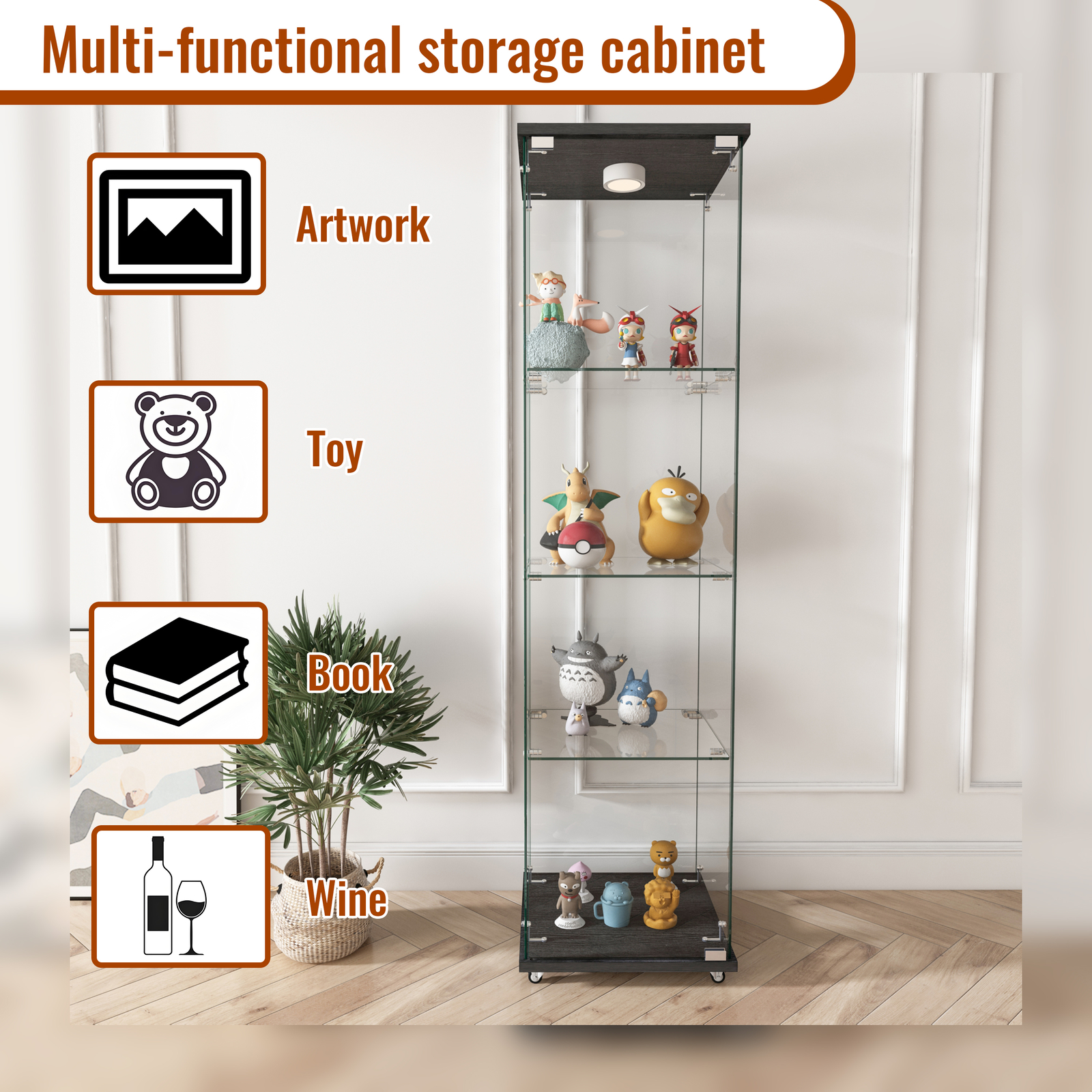 Glass Display Cabinet with LED Lights Modern Collectibles Toy Organizers Rack