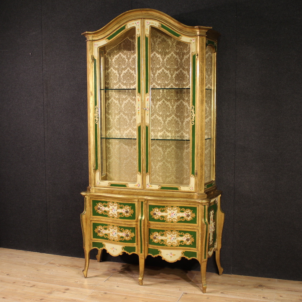 Showcase Double Body Furniture Wood Lacquered Painting Bookcase Cupboard Xx C