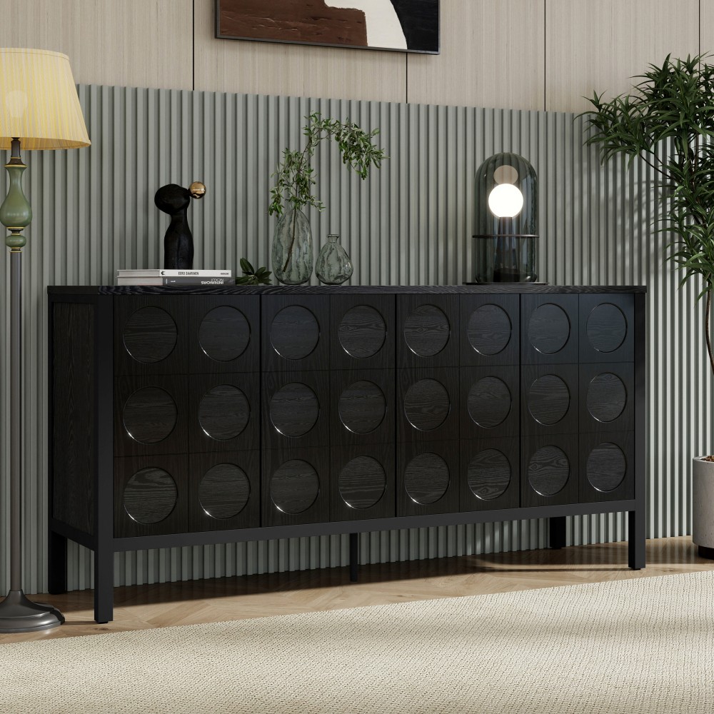 Stylish Storage Cabinet Sideboard W Unique Geometric Circle Door Design