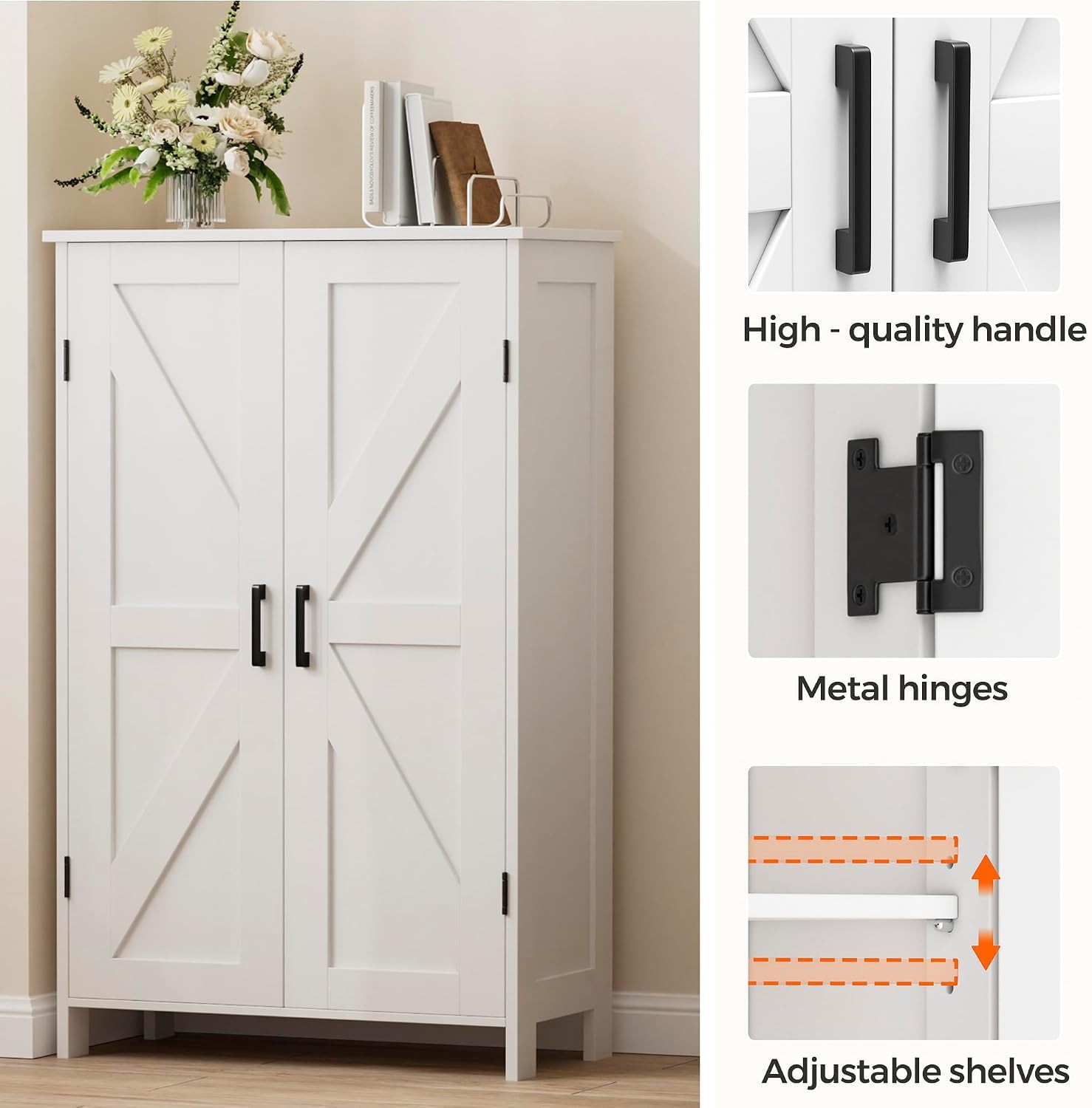 43.3″ H Farmhouse Bathroom Storage Cabinet with Adjustable Shelves