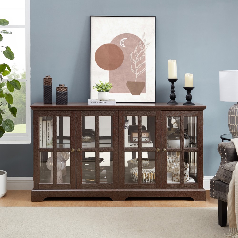 LED Curio Display Cabinet Antique Display Cabinet with Glass Doors Adjustable
