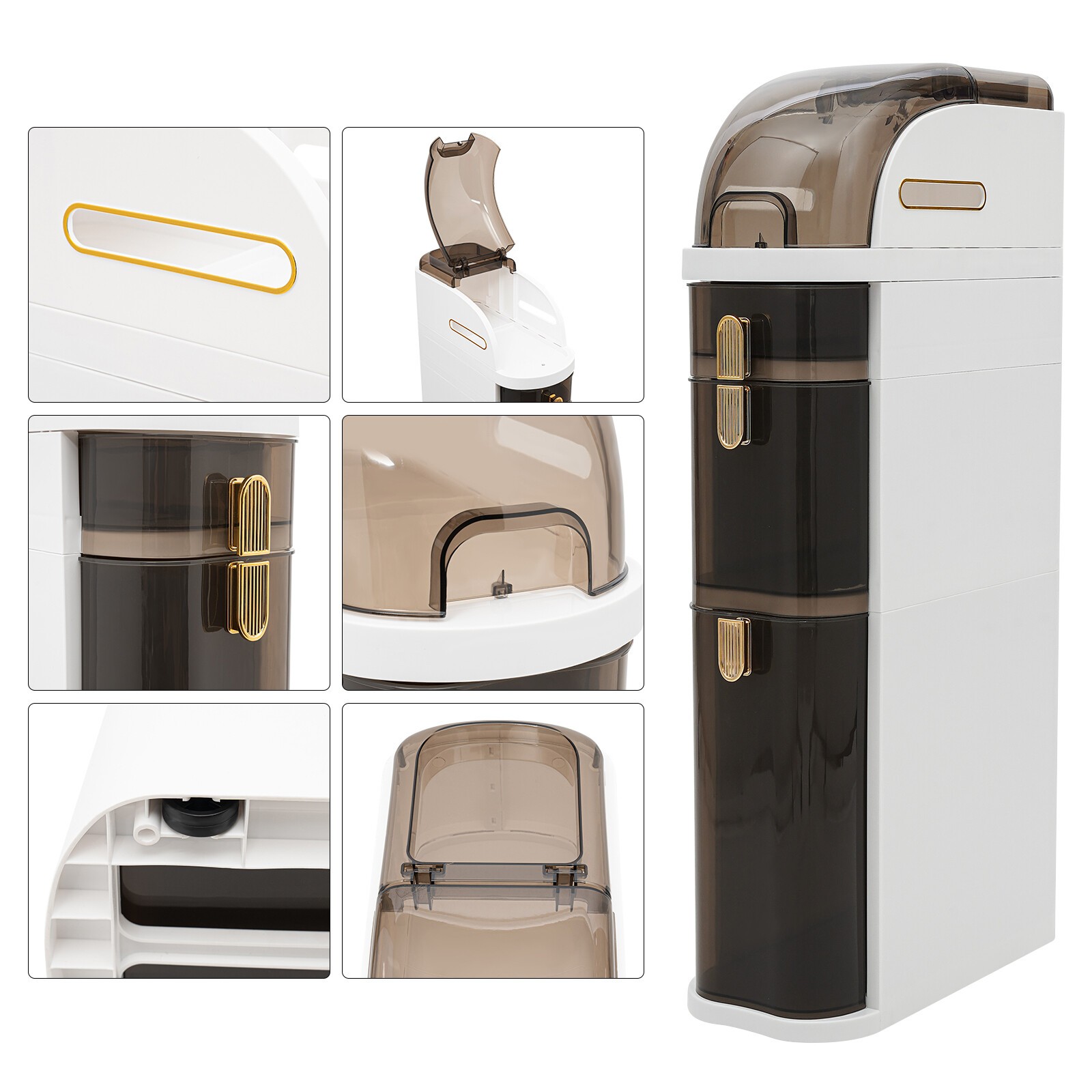 3-Tiers Narrow Slim Storage Cabinet, Bathroom Floor Organizer (16.1*7*30.7in)