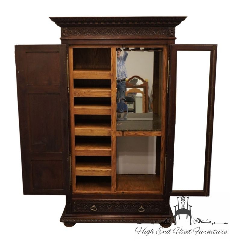VINTAGE ANTIQUE English Walnut La Baule Escoublac Gothic Jacobean 49″ Mirrore…