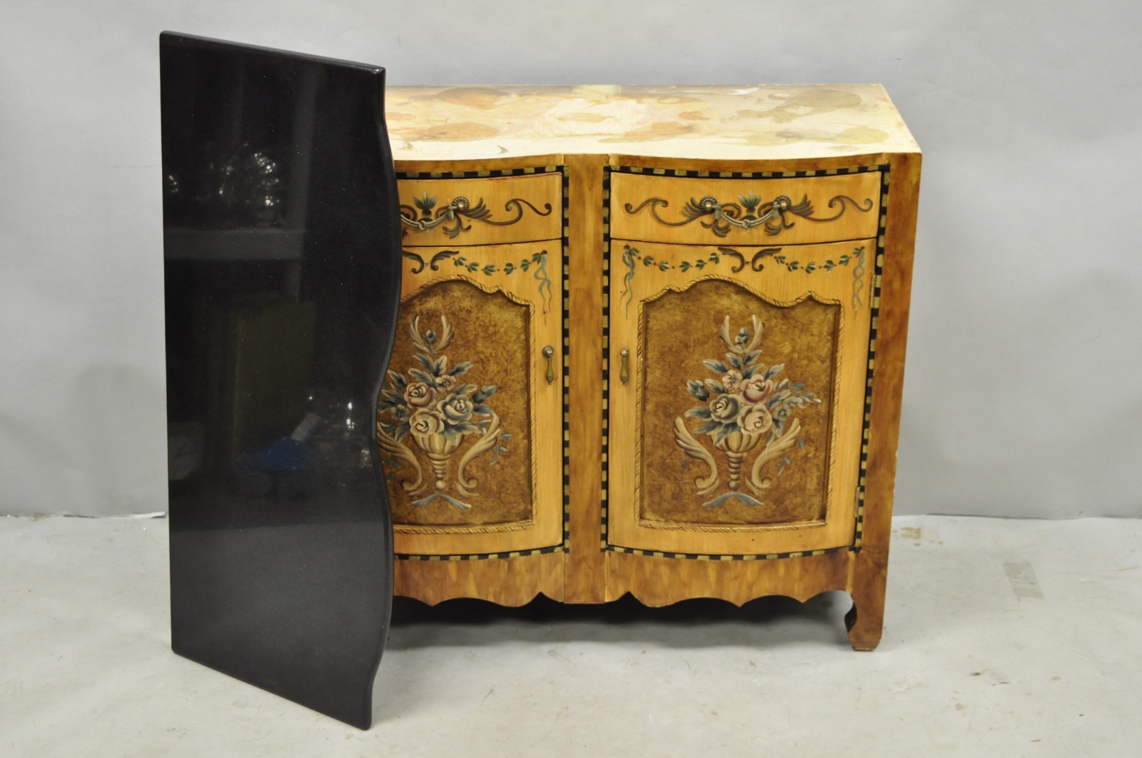 Contemporary French Country Style Marble Top Painted Server Console Cabinet