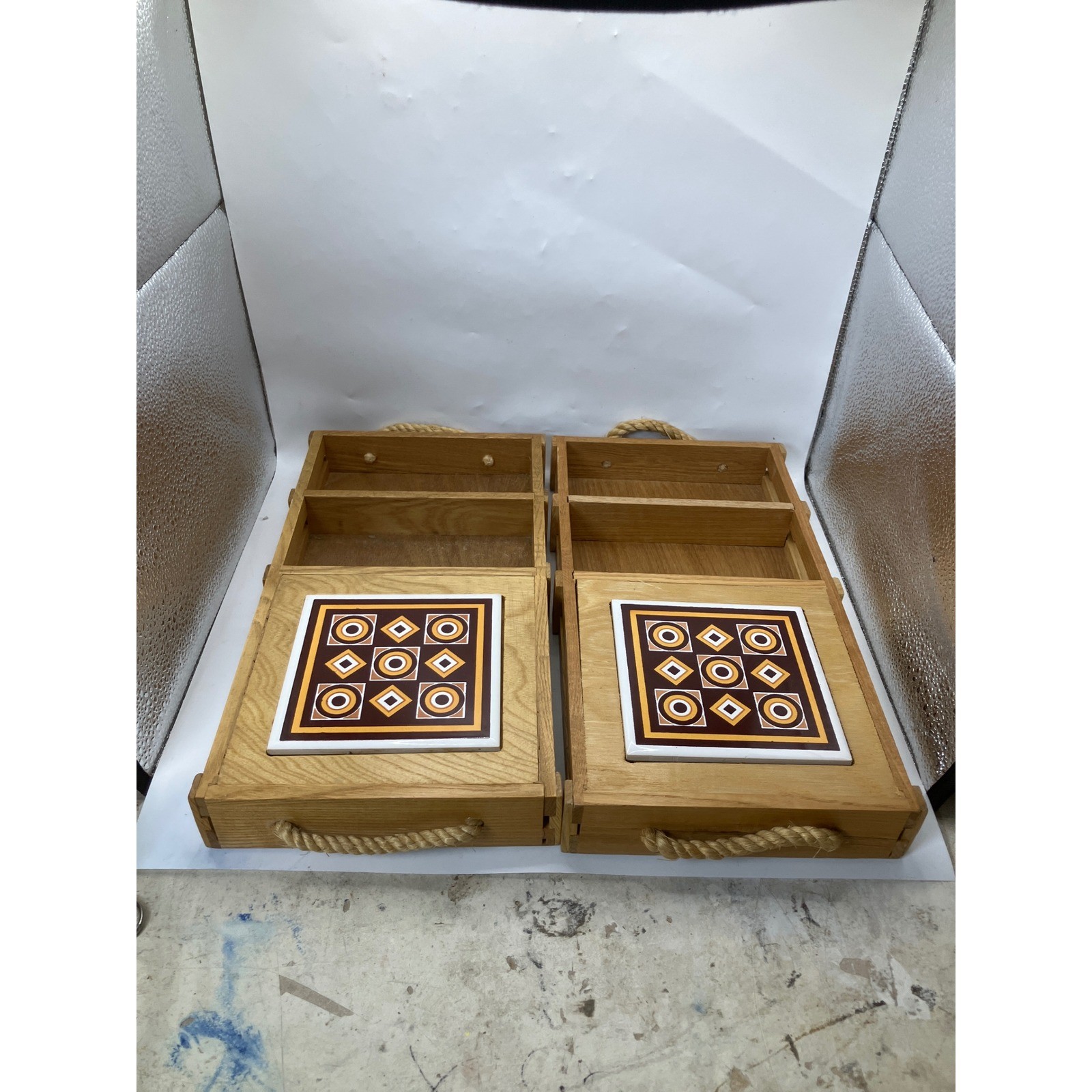 Wooden Bedside Table Drawer Organizer Set with Ceramic Tile Top