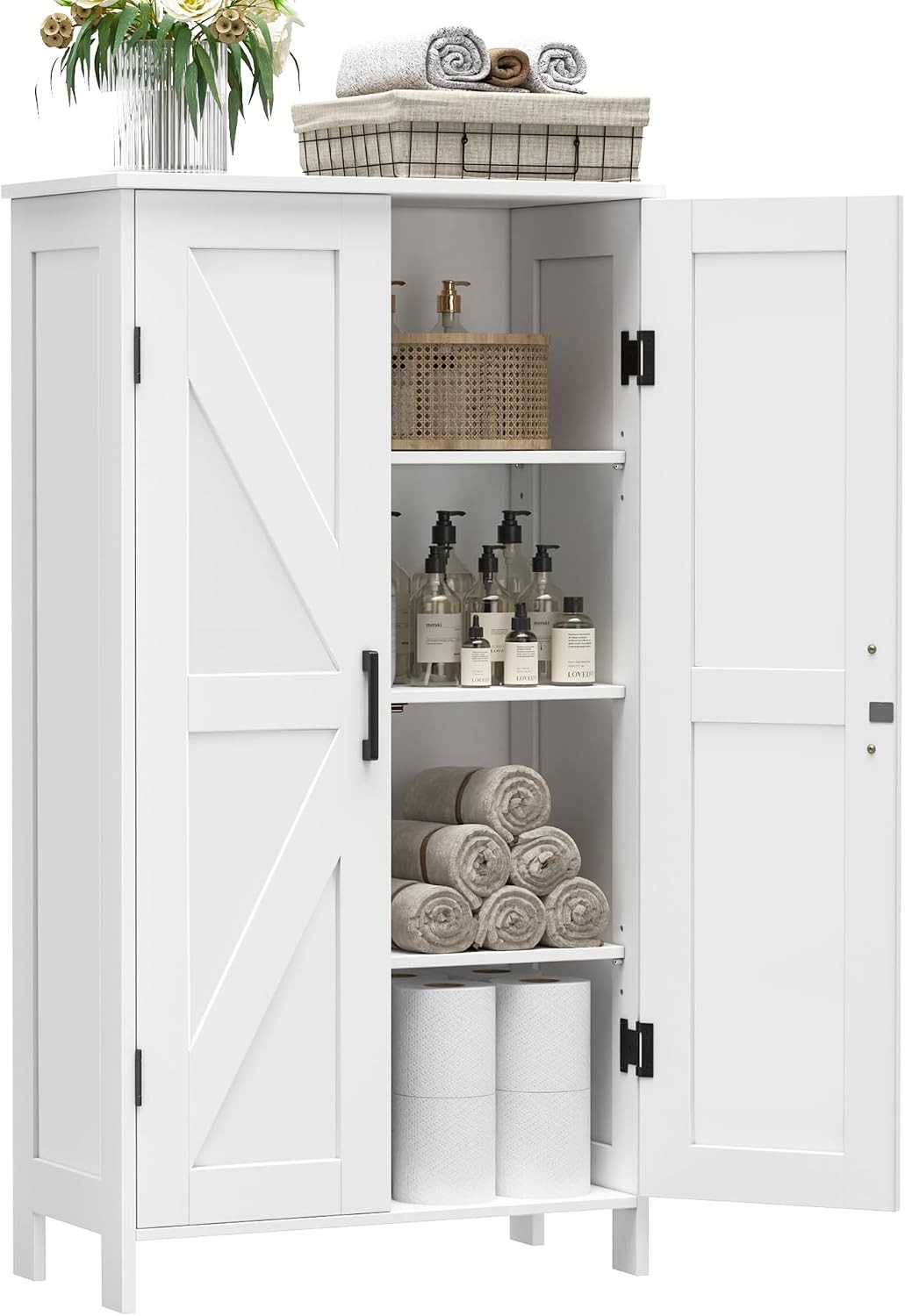 43.3″ H Farmhouse Bathroom Storage Cabinet with Adjustable Shelves