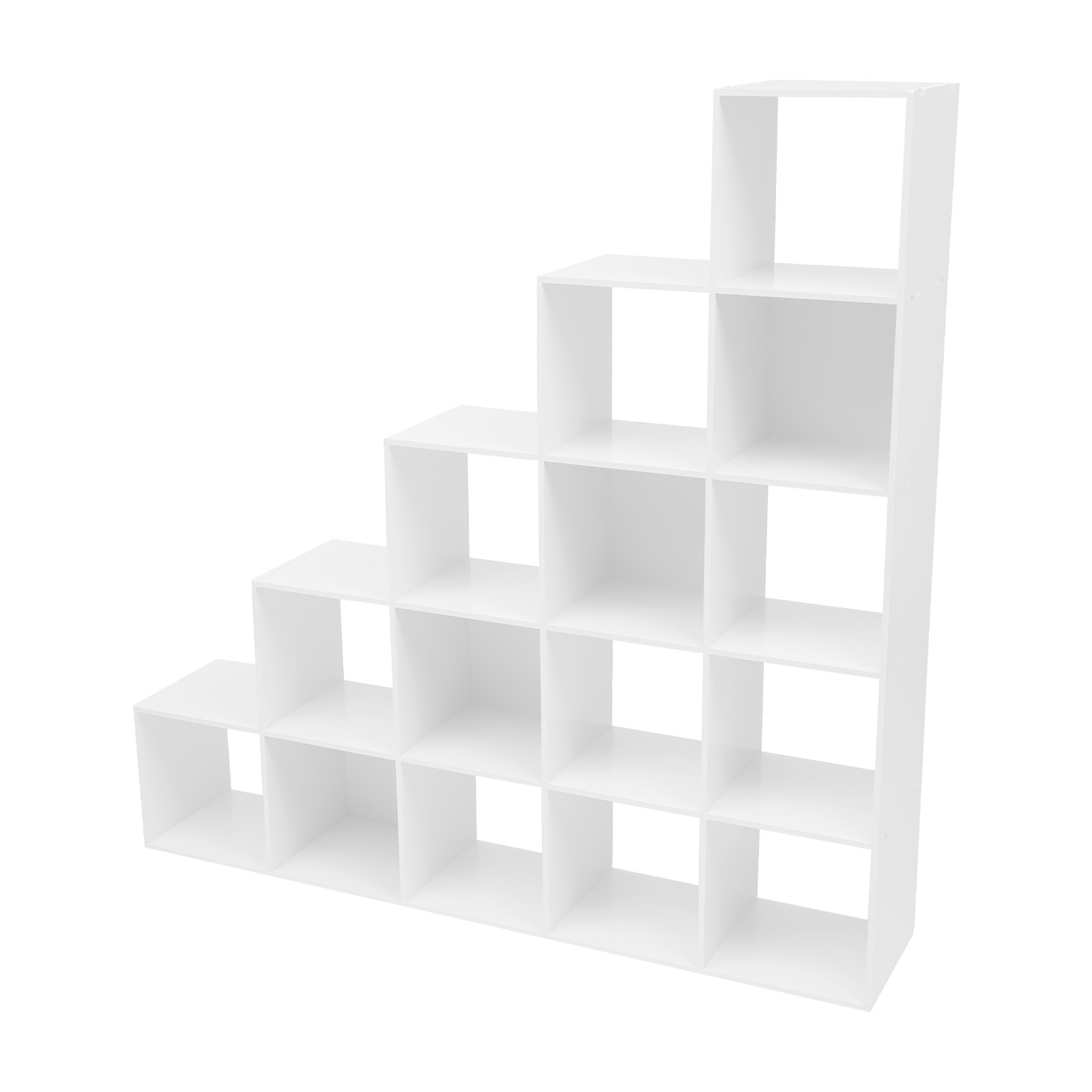 White Ladder Cube Storage Bookcase, L-Shaped Corner Shelf, 15-Cube Organizer