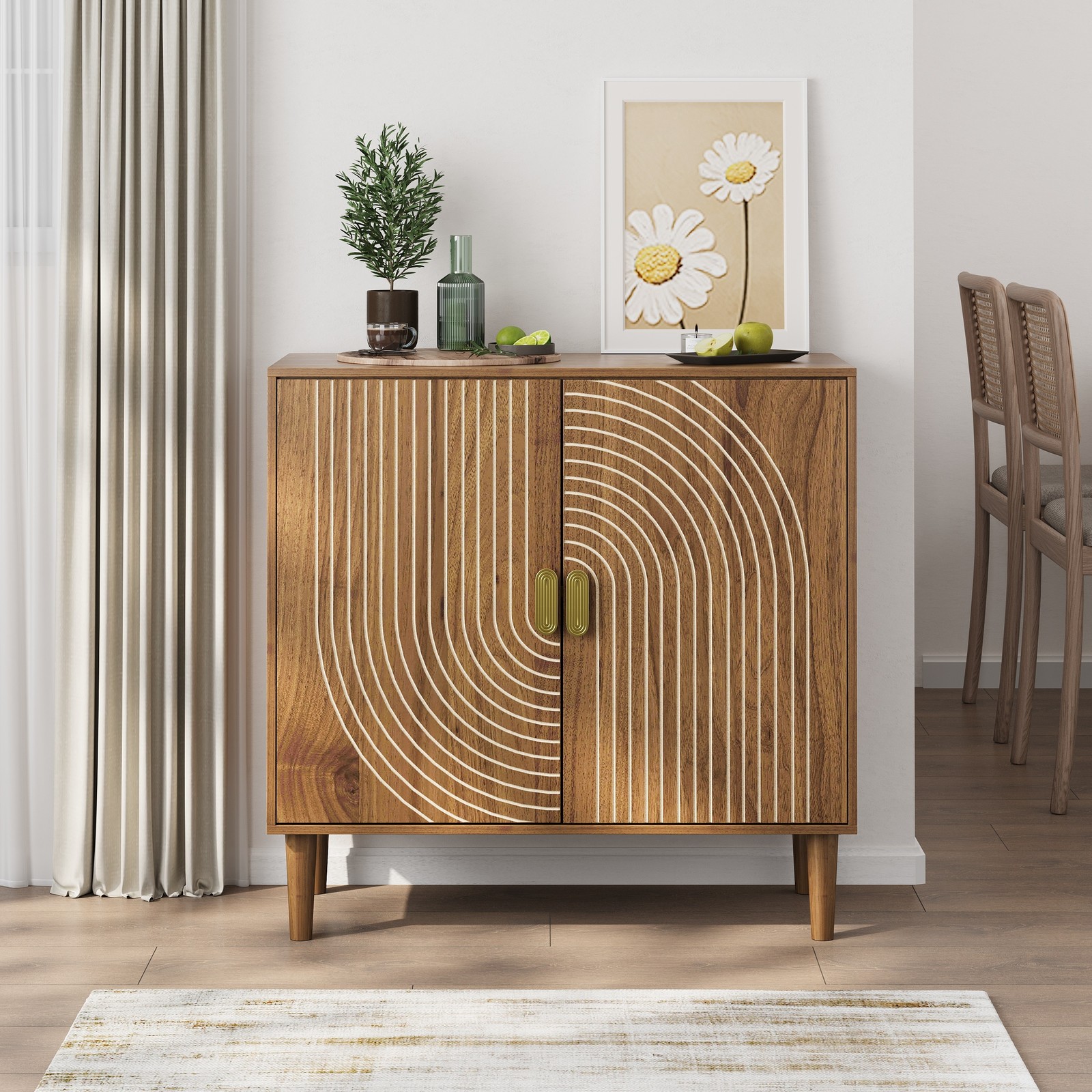 Wooden Sideboard Buffet Accent Cabinet Storage 2 Doors 2-Tier Shelves Kitchen