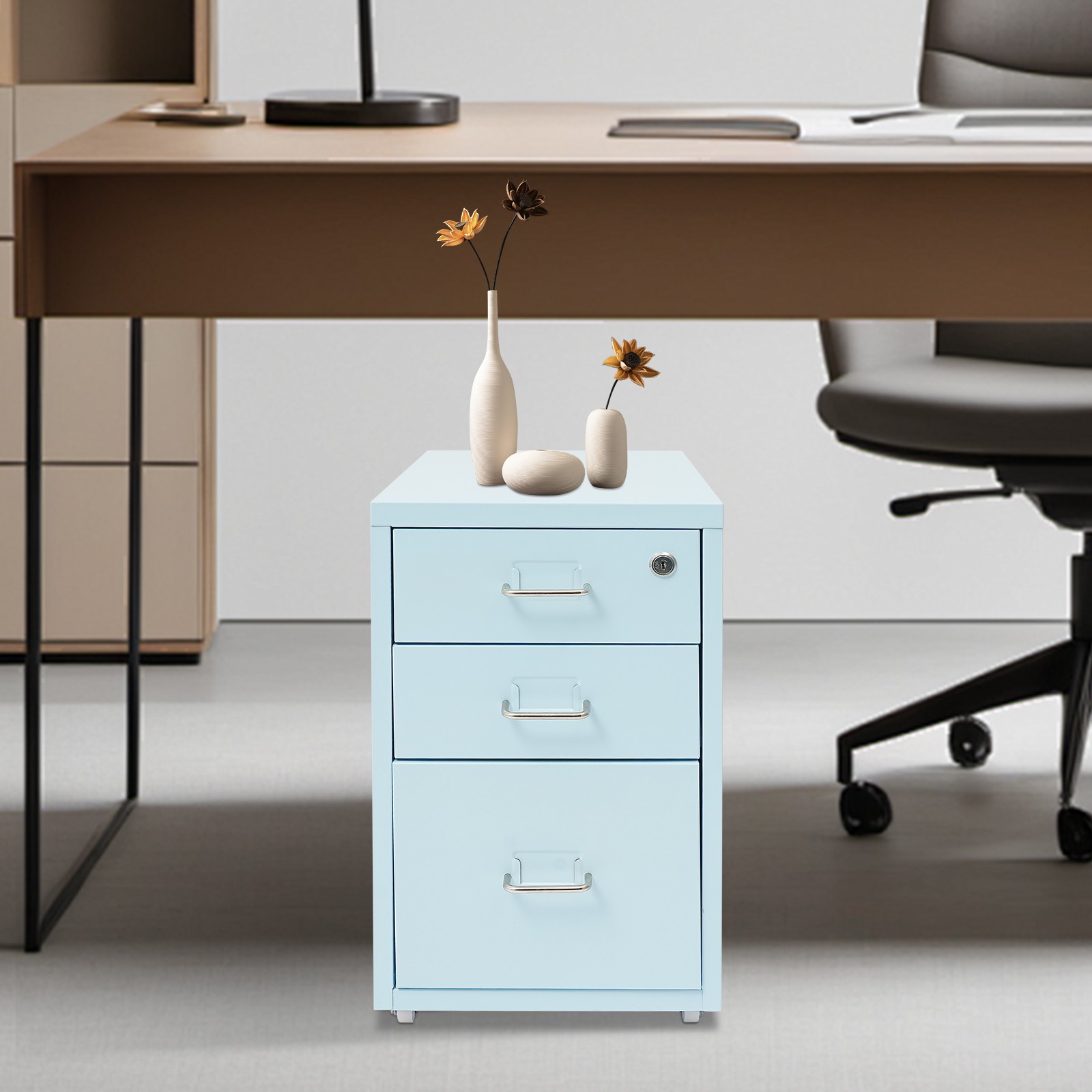 File Cabinet with Lock, 3-Drawer Vertical File Cabinet, File Cabinet with Wheels