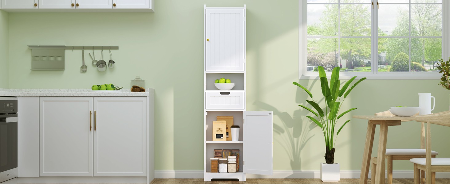 67″ H Tall Bathroom Storage Cabinet, Slim Narrow Organizer with Adjustable