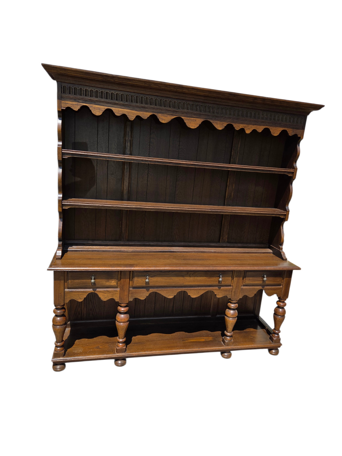Ethan Allan Charter Oak Jacobean Hutch China Cabinet Display Breakfront Curio