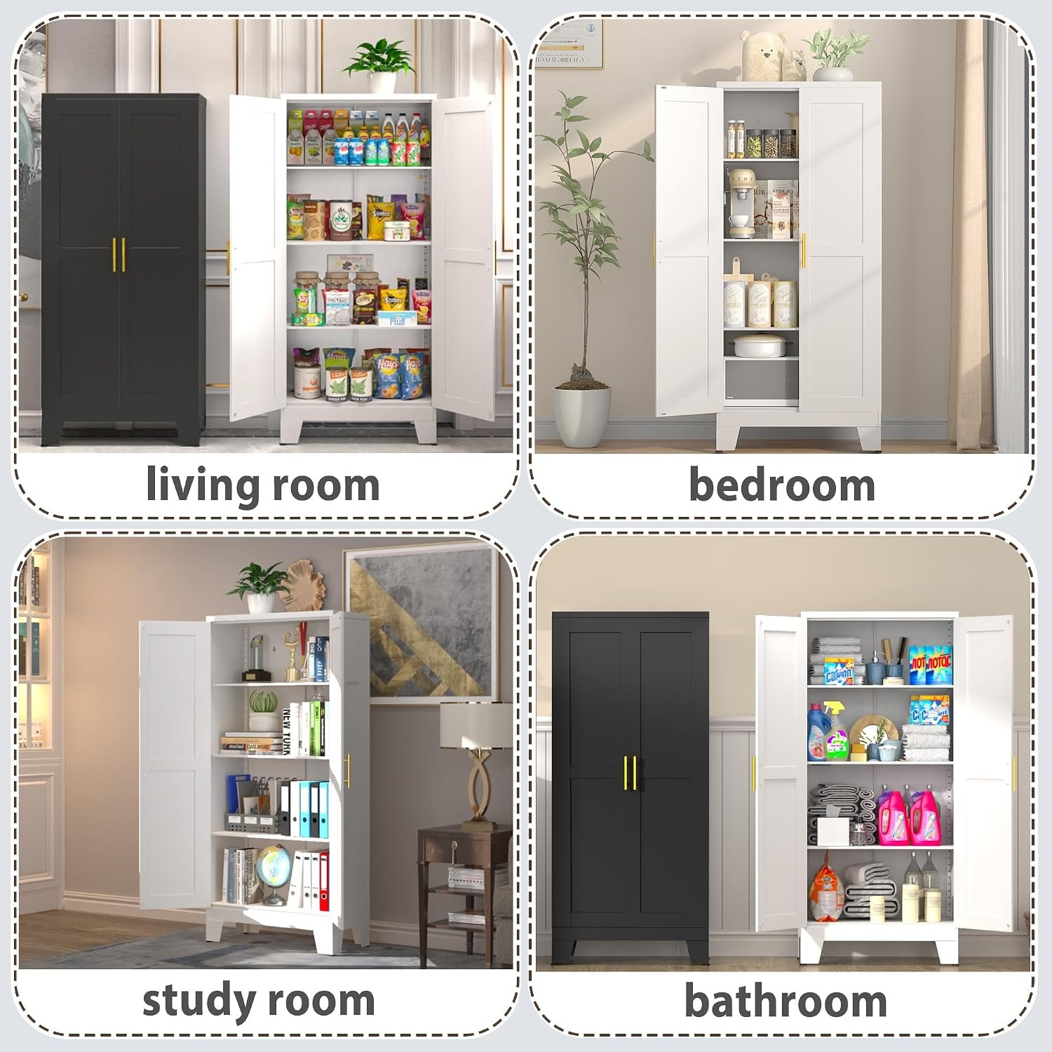 61.02″ Metal Pantry Cabinet White Kitchen Pantry Storage Cabinets