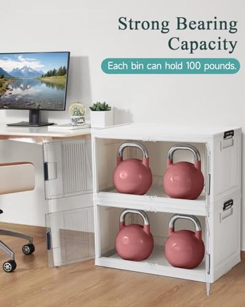 97QT Stackable Lockable Storage Bins with Lids – Folding Cabinet with Doors &