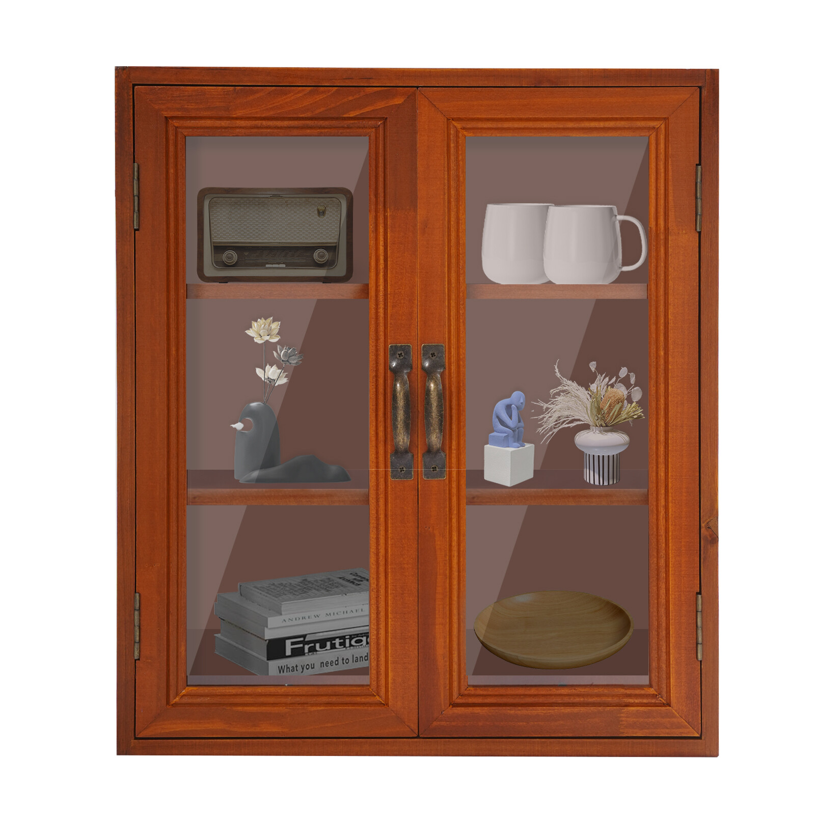 Wooden Cabinet Storage Organizer Clear Magnetic Doors 3 Tier Home Storage Shelf