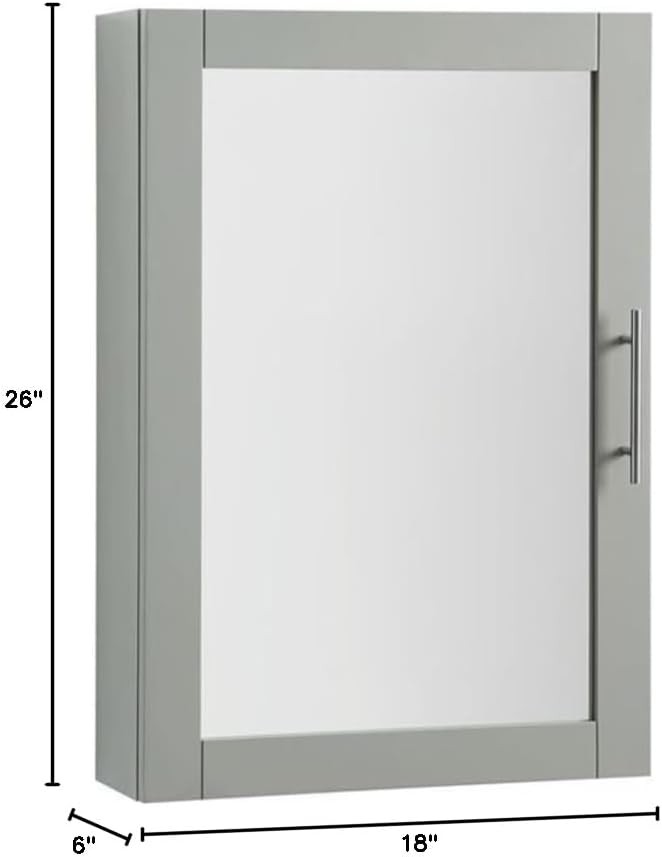 Modern MDF Wood Mirrored Wall Cabinet, 26″ H x 18″ W x 6″ D, Gray and Clear