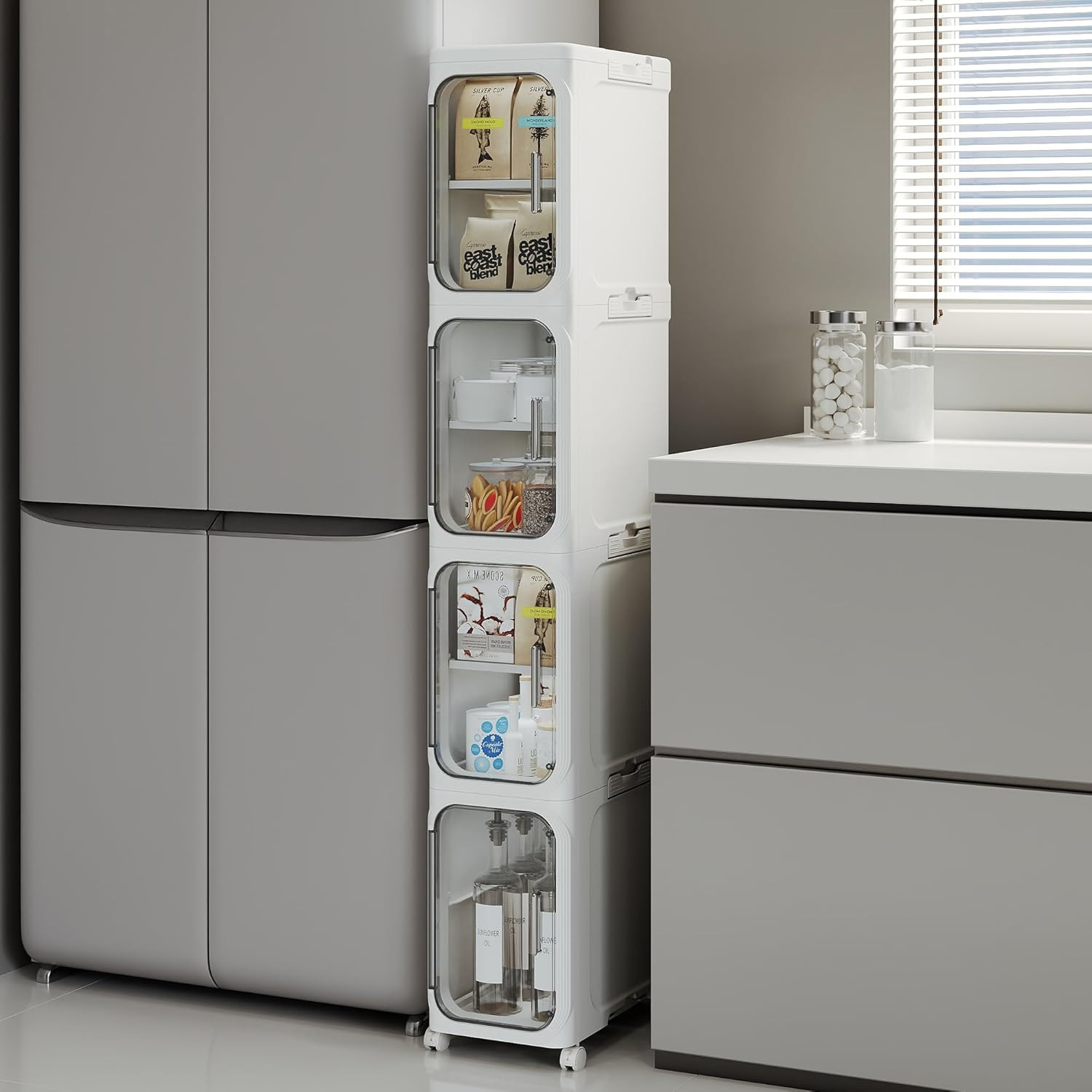 4-Tier Tall Narrow Storage Cabinet, Slim Bathroom Storage Cabinet with Adjustabl