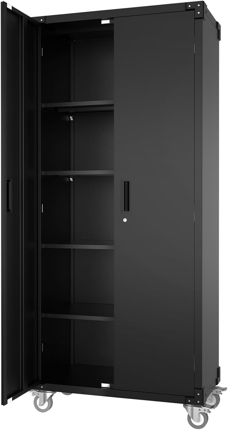Gravee 72″H Narrow Metal Storage Cabinet With 4 Adjustable Shelves For Bathroom
