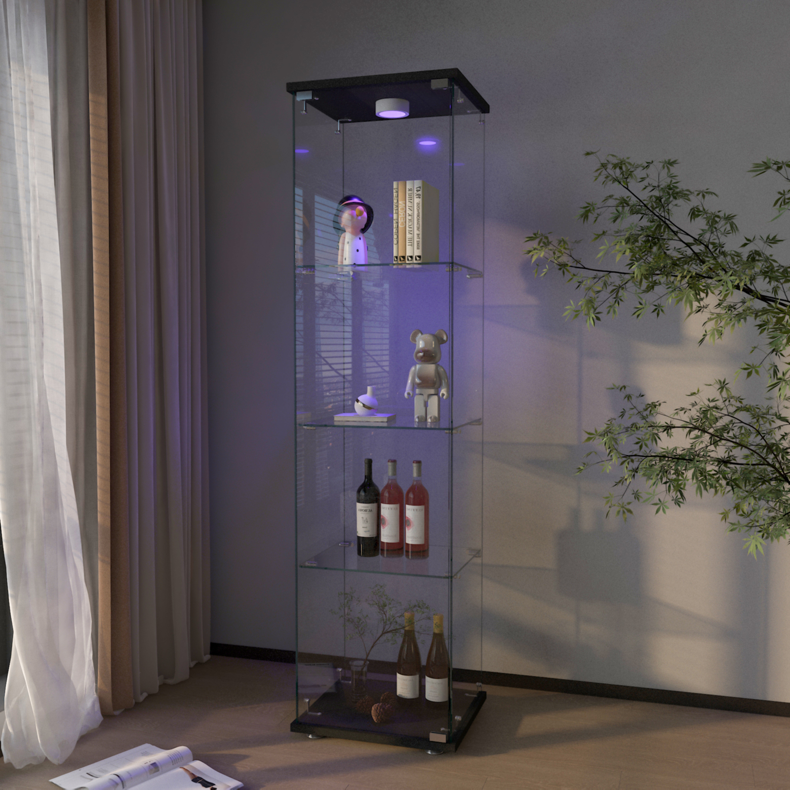 Glass Display Cabinet with LED Lights Modern Collectibles Toy Organizers Rack