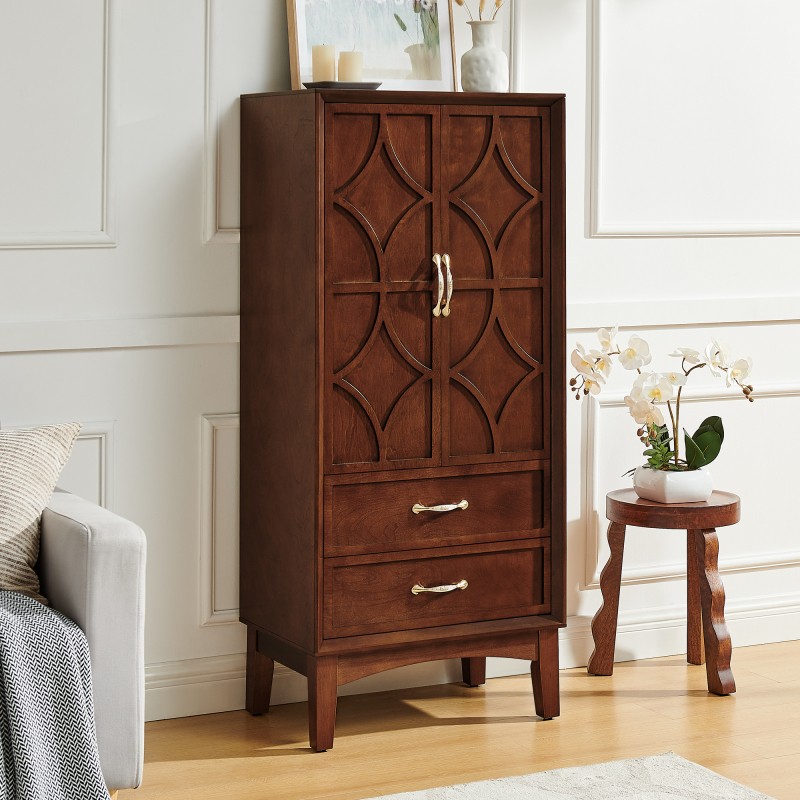 53.5″ Tall Kitchen Pantry Storage Cabinet, Mid Century Modern Sideboard Buffet