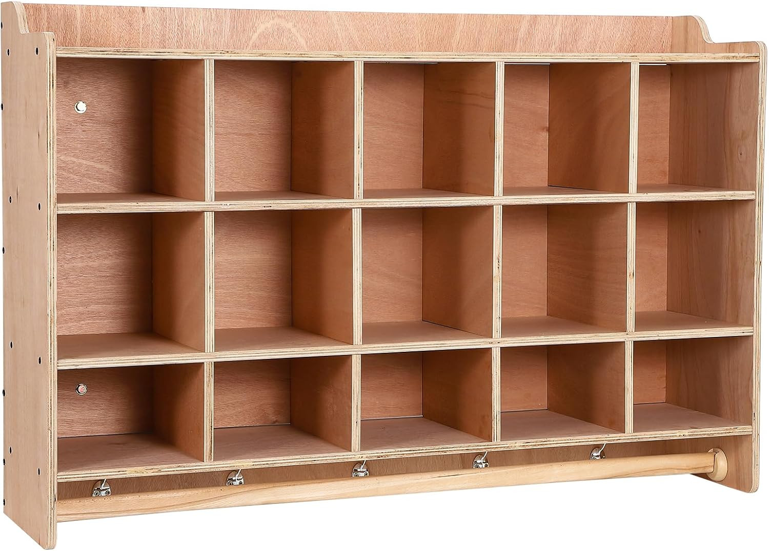 Wall Mount Cubby Storage Organizer,15 Cubbies with Shoe Shelf Hooks 47Inch Width