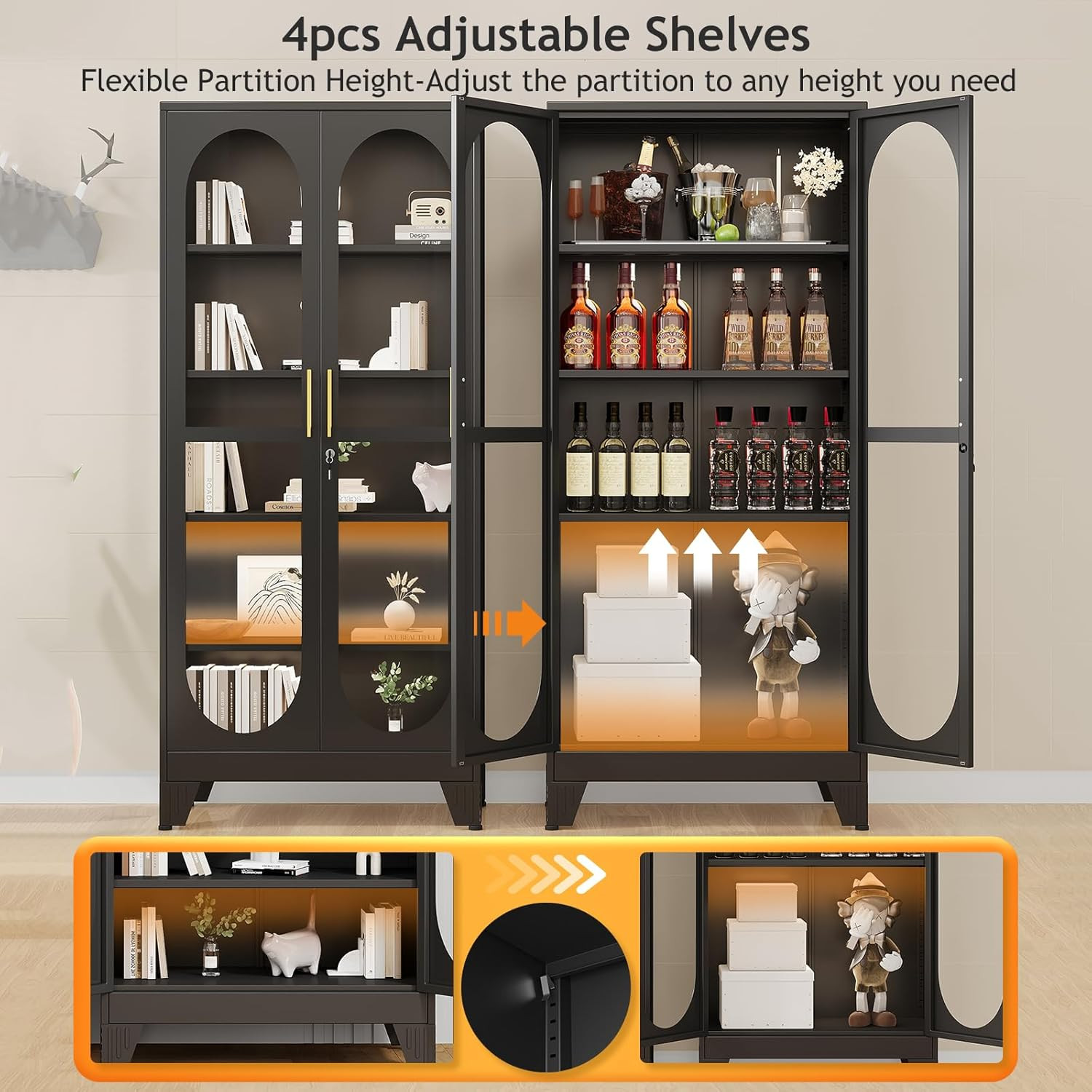 PAOFIN 71″ H Locking Display Cabinet with Glass Door, Metal Curio Cabinets with