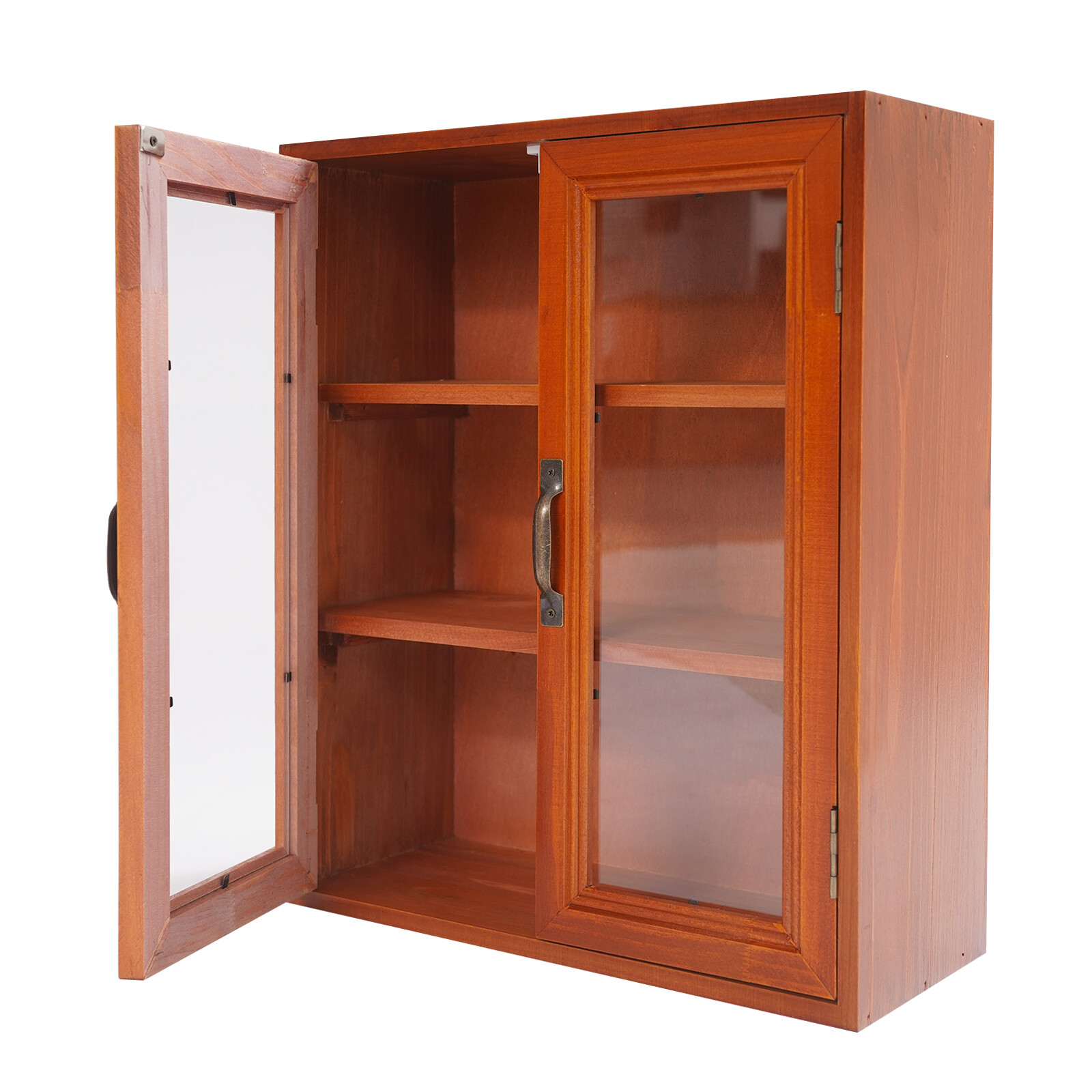 Wooden Cabinet Storage Organizer Clear Magnetic Doors 3 Tier Home Storage Shelf