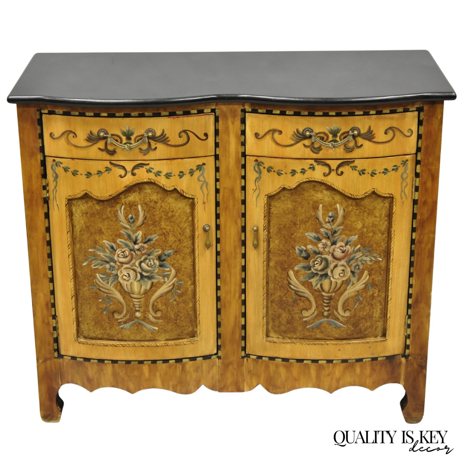Contemporary French Country Style Marble Top Painted Server Console Cabinet