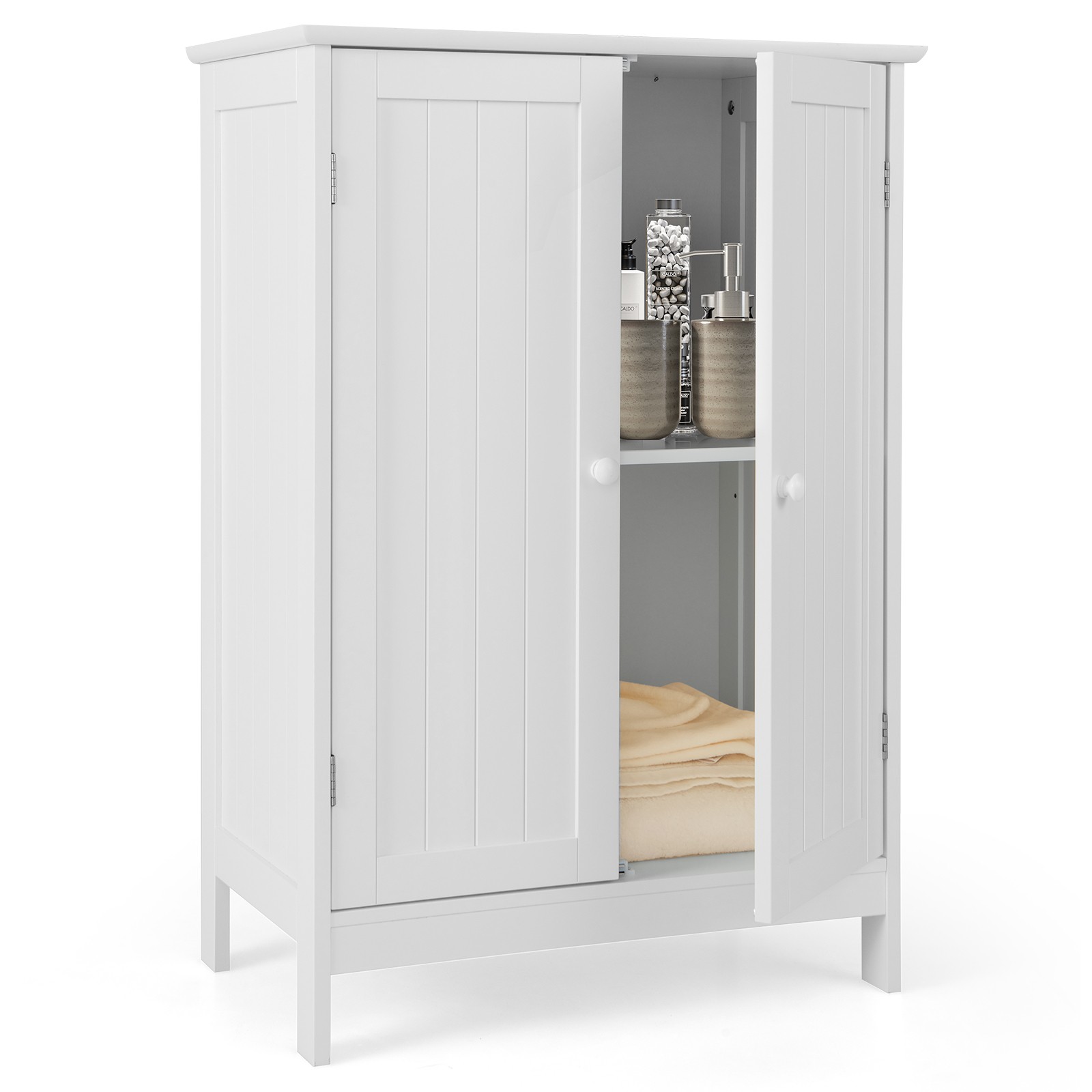 Bathroom Floor Storage Cabinet Double Door Freestanding Cupboard Cabinet White