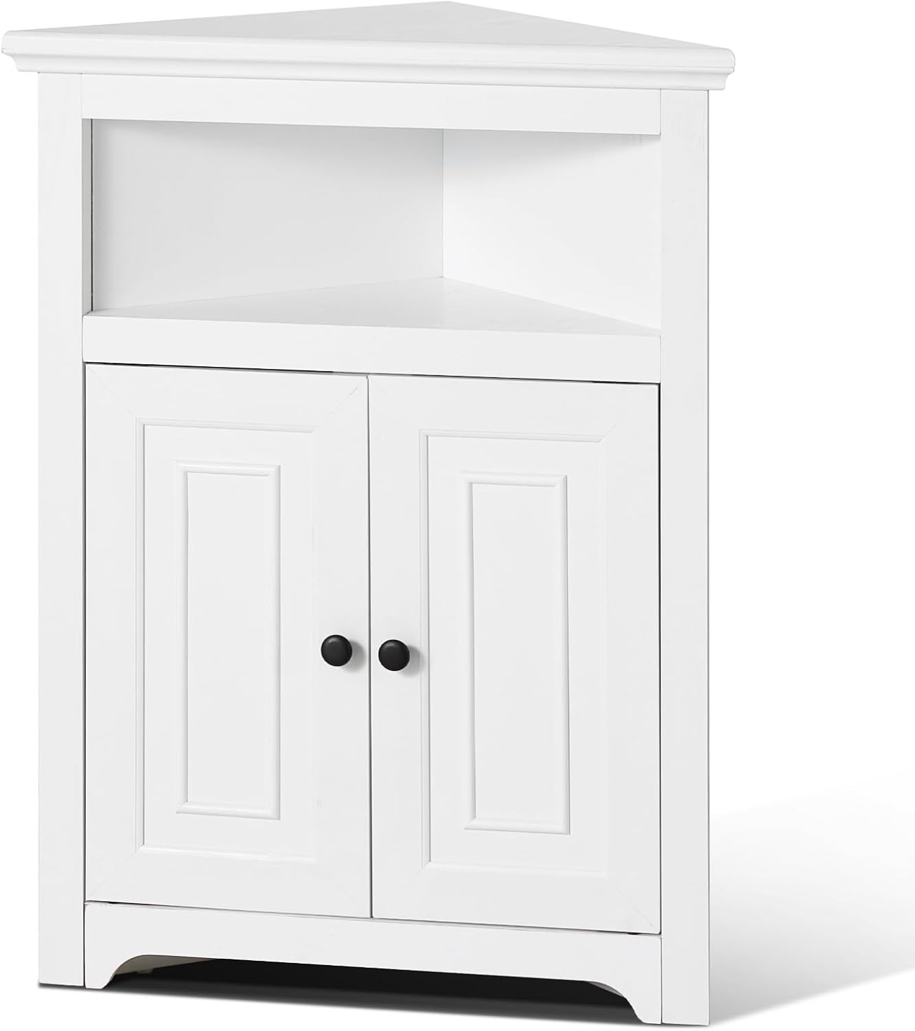 32″ Corner Storage Cabinet, 3 Tiers Small Storage Cabinet with 2 Wooden Doors